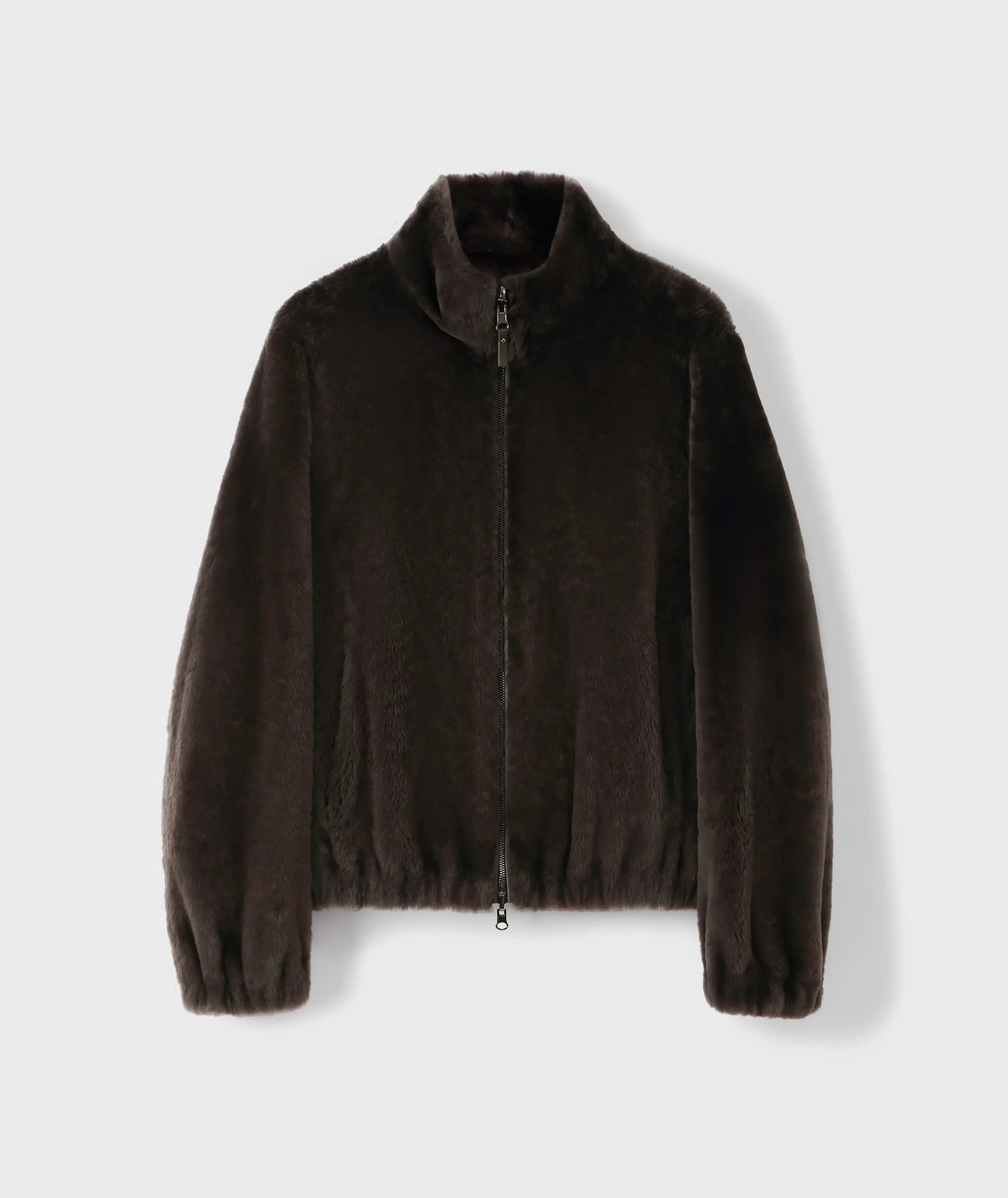 Dark Brown Faux-Fur Stand-Collar Bomber - Image 7