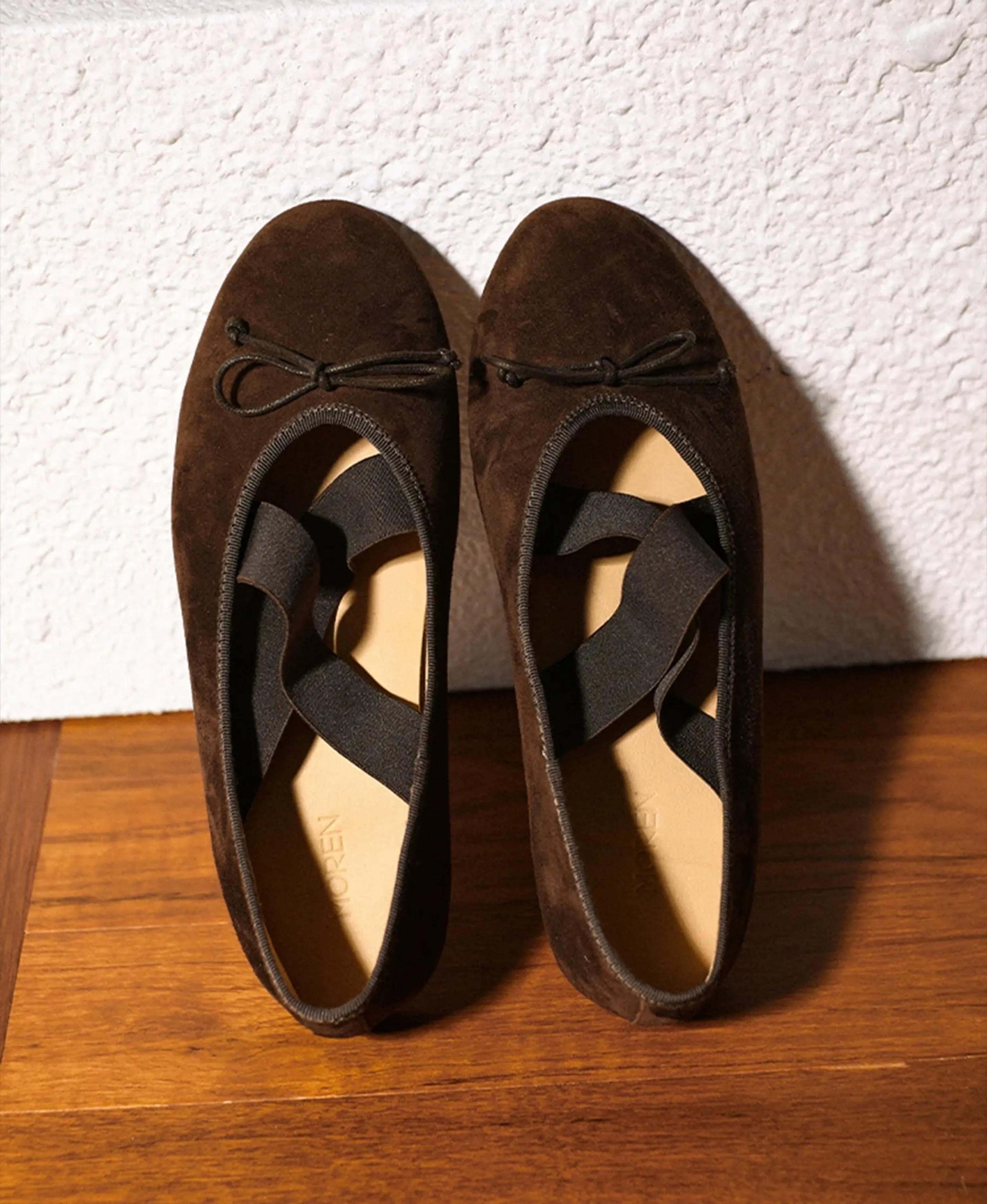 Dark Brown Suede Cross-Strap Ballet Flats