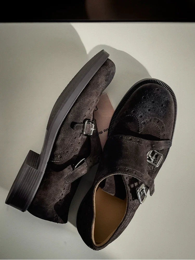 Dark Brown Suede Double Monk Brogues - Image 3