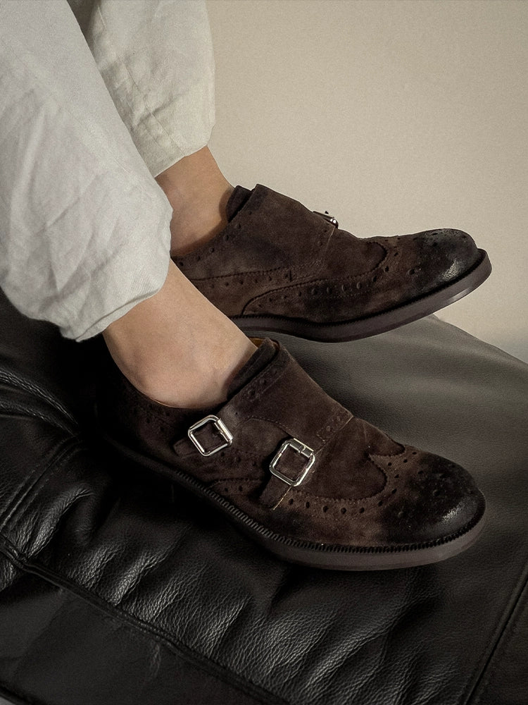 Dark Brown Suede Double Monk Brogues - Image 5