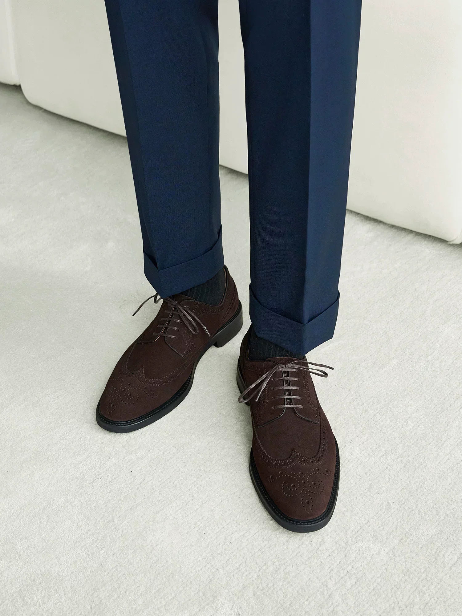 Dark Brown Suede Wingtip Derby - Image 5