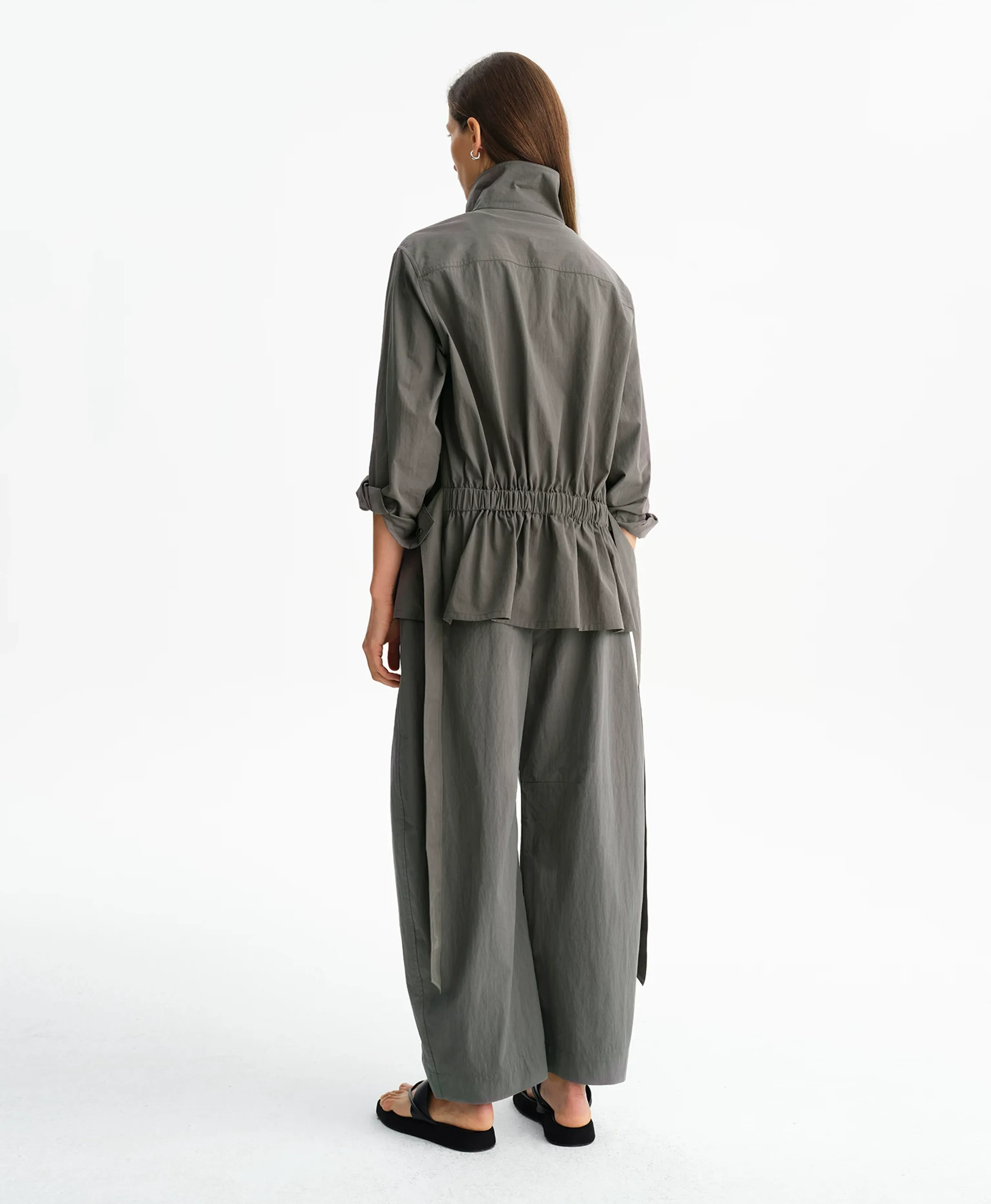 Dark Grey Mercerized Stand-Collar Shirt Jacket - Image 5