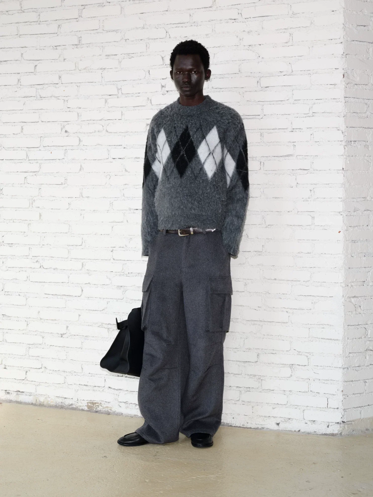 Dark Grey Wool-Blend Cargo Pants