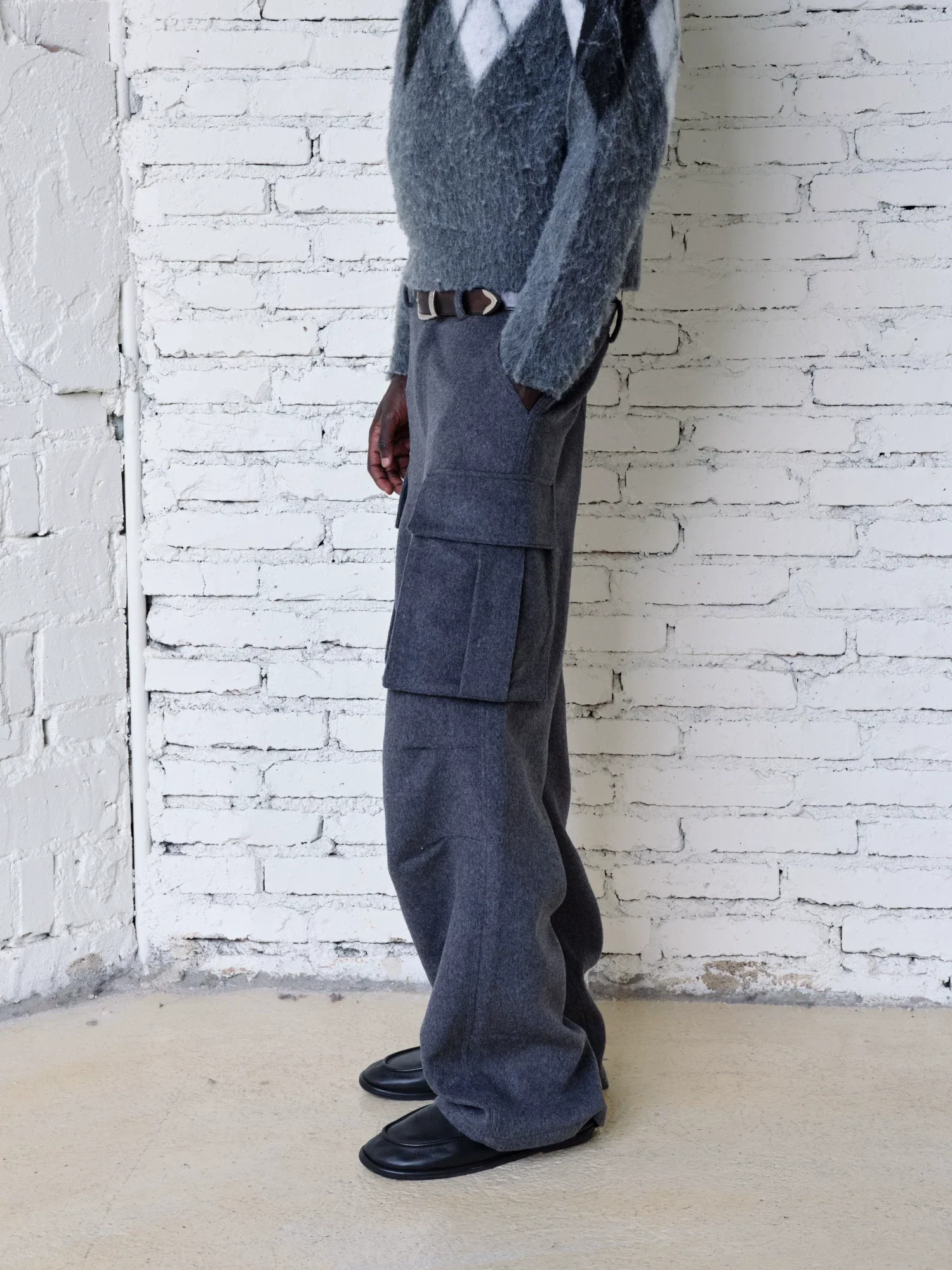 Dark Grey Wool-Blend Cargo Pants - Image 2