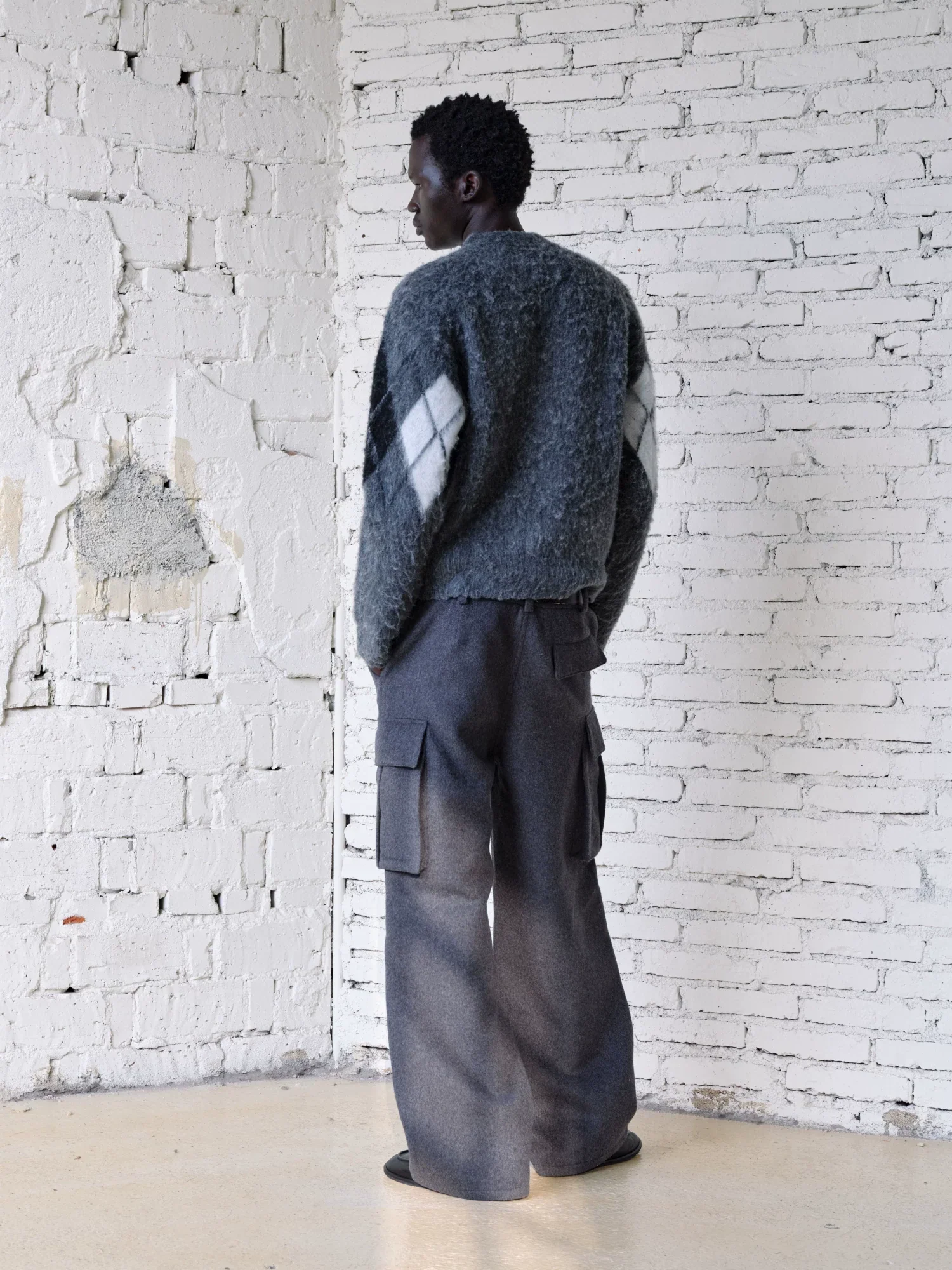 Dark Grey Wool-Blend Cargo Pants - Image 4