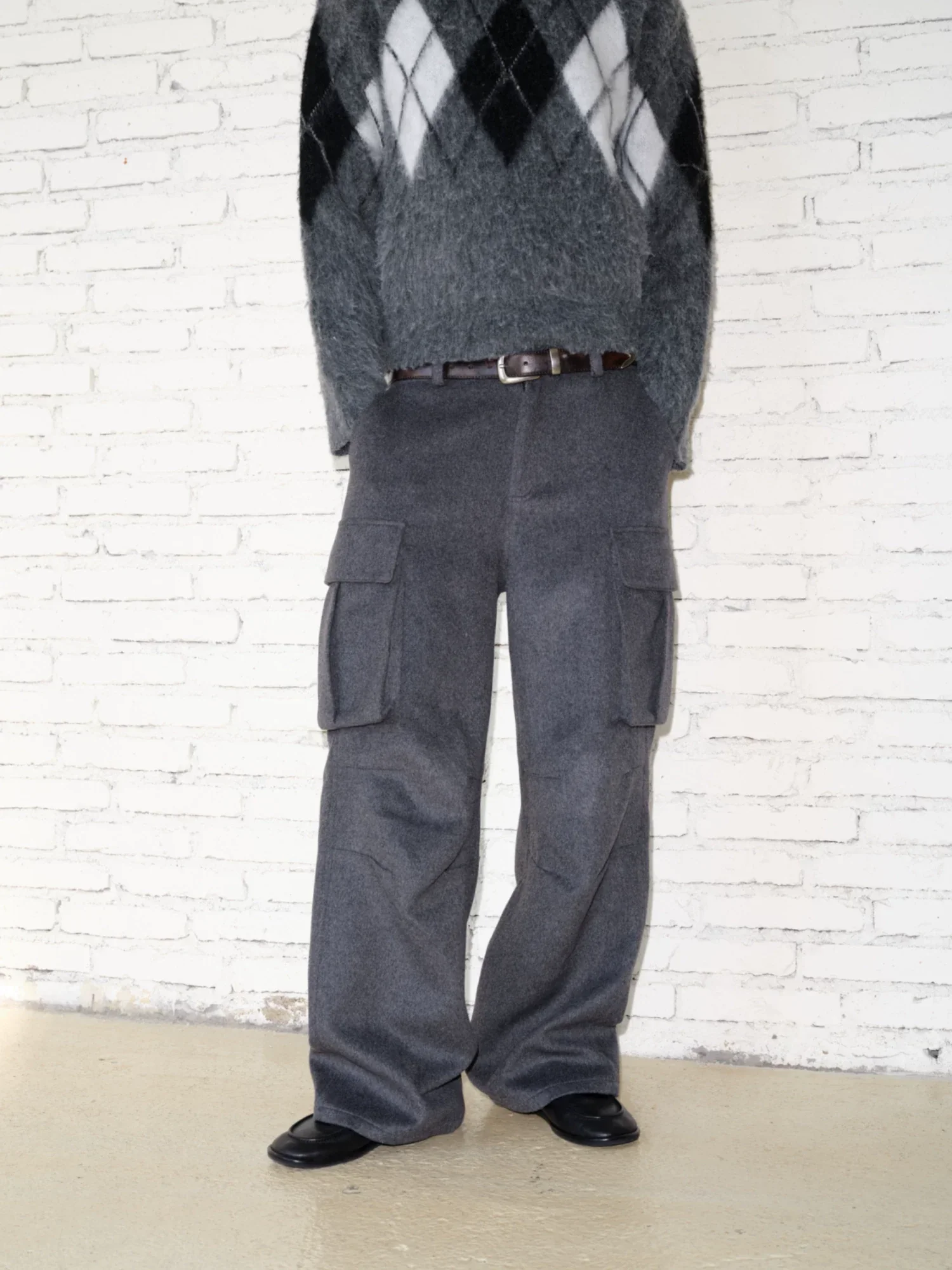 Dark Grey Wool-Blend Cargo Pants - Image 5