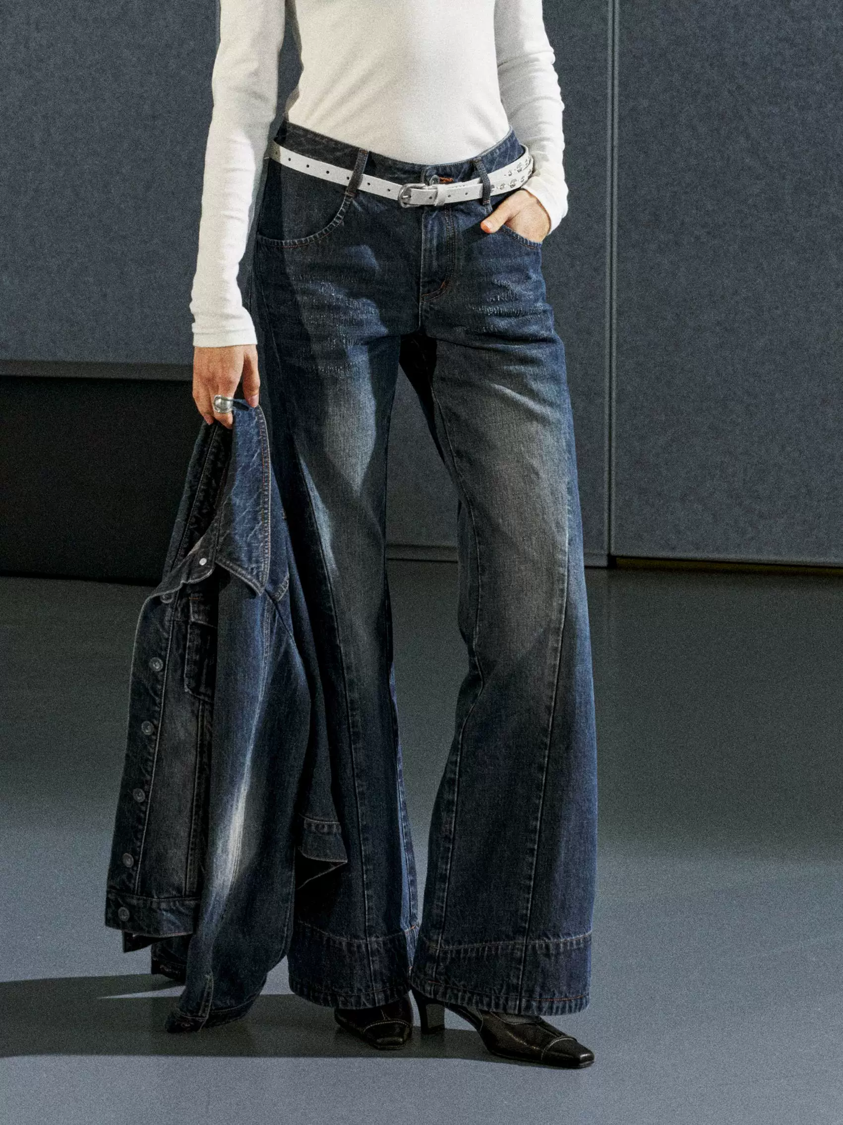 Dark Indigo Double-Waist Flare Jeans