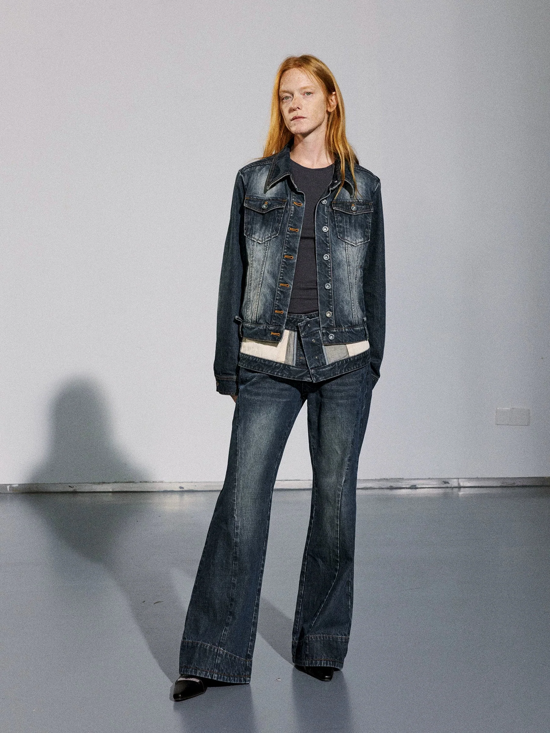 Dark Indigo Double-Waist Flare Jeans - Image 2