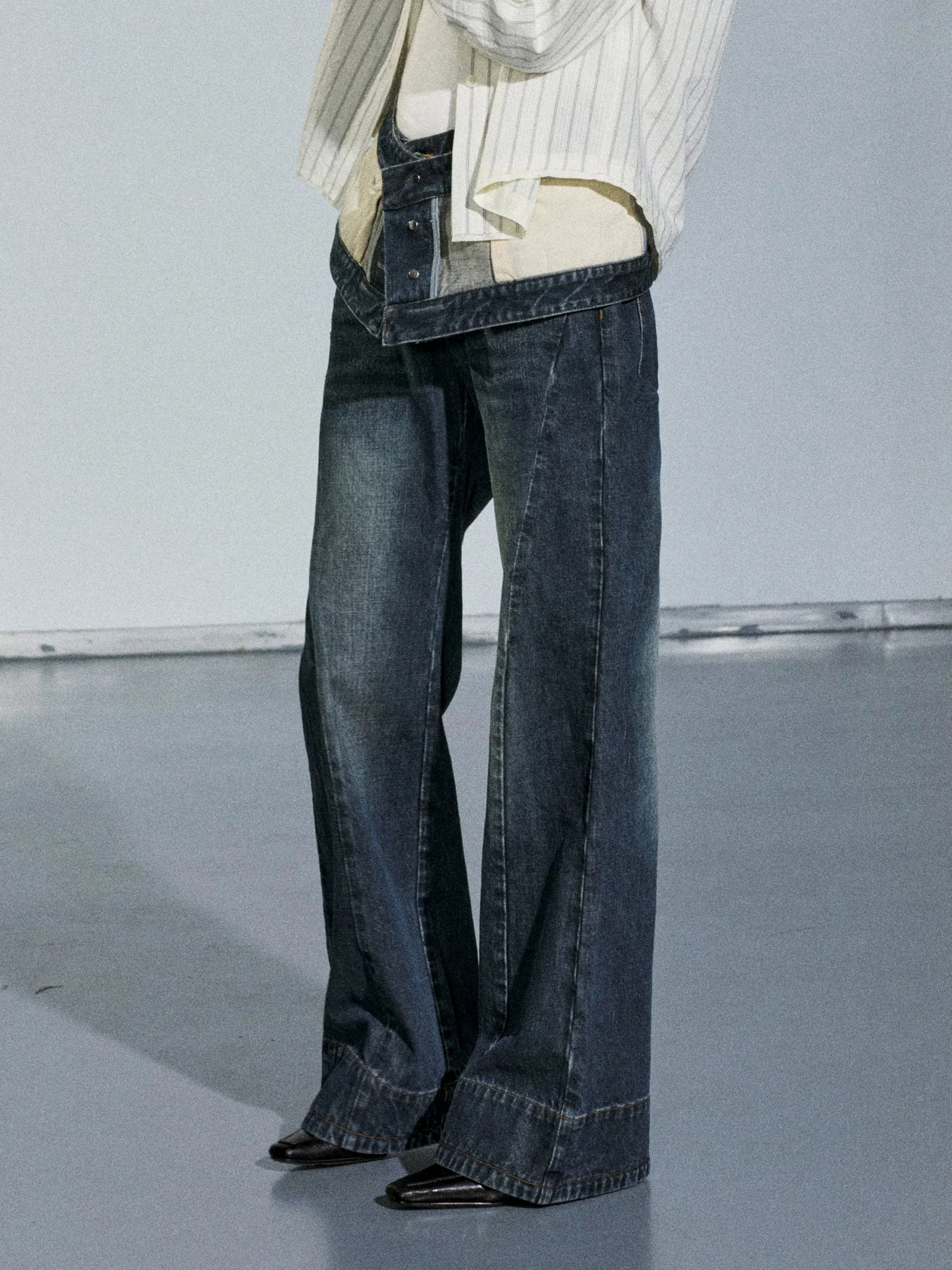 Dark Indigo Double-Waist Flare Jeans - Image 5