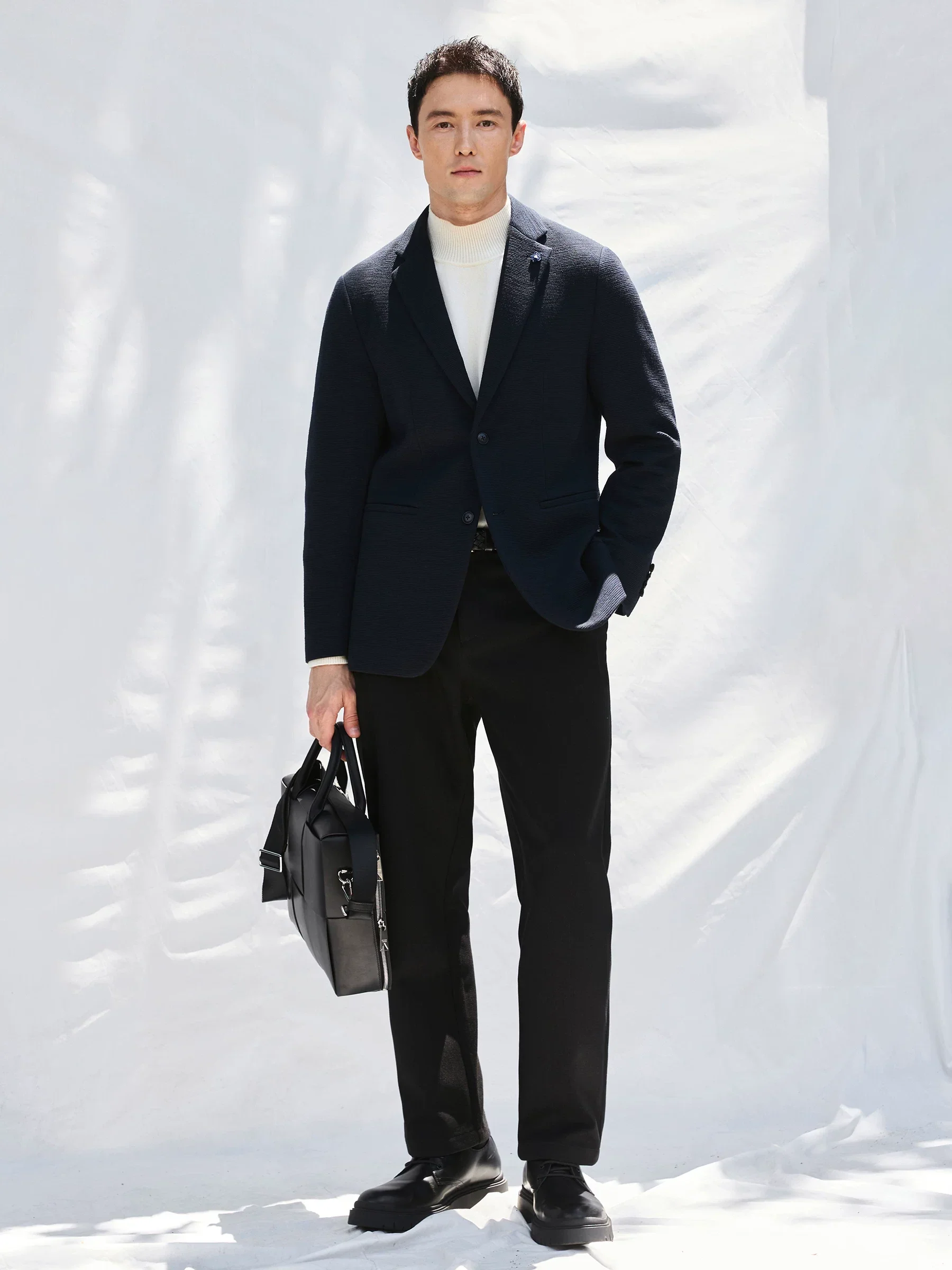Dark Navy Knit Wool Blazer