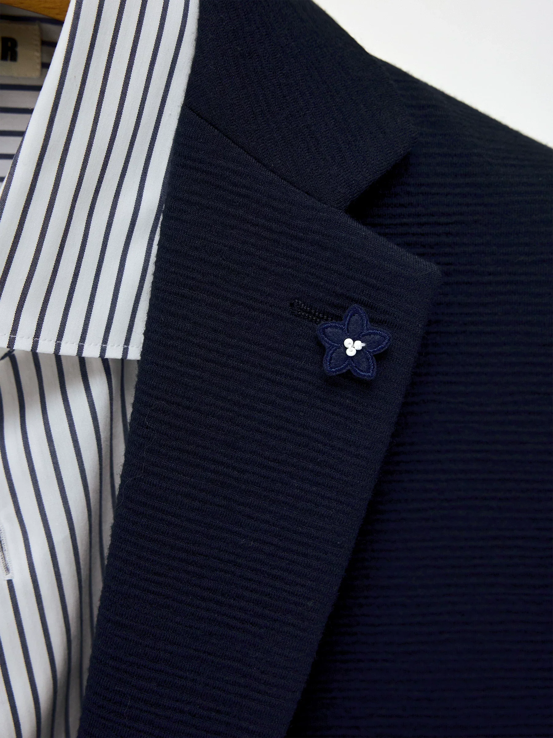 Dark Navy Knit Wool Blazer - Image 5