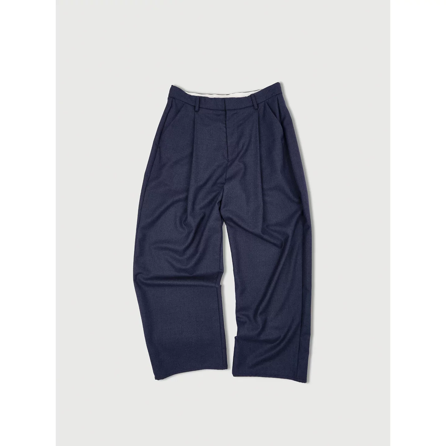 Dark Navy Wool Wide-Leg Trousers - Image 4