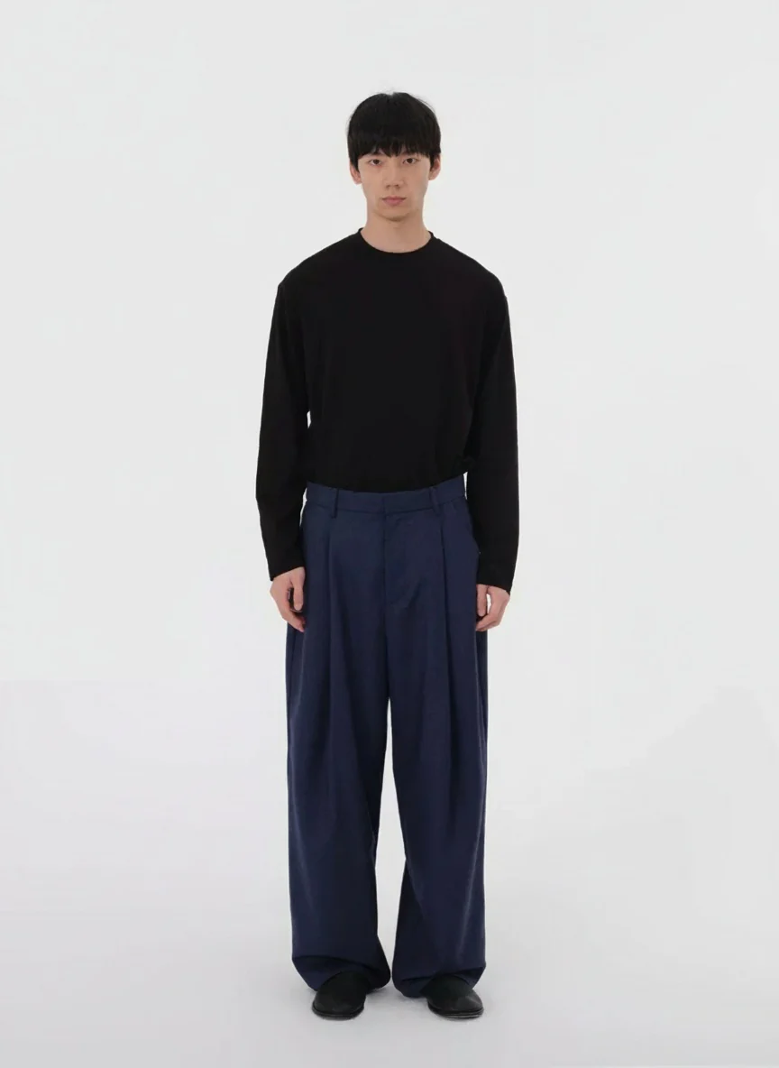 Dark Navy Wool Wide-Leg Trousers - Image 5