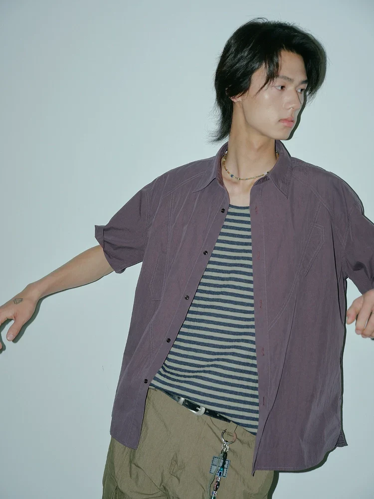 Deconstructed Plum Short-Sleeve Shirt - Image 3