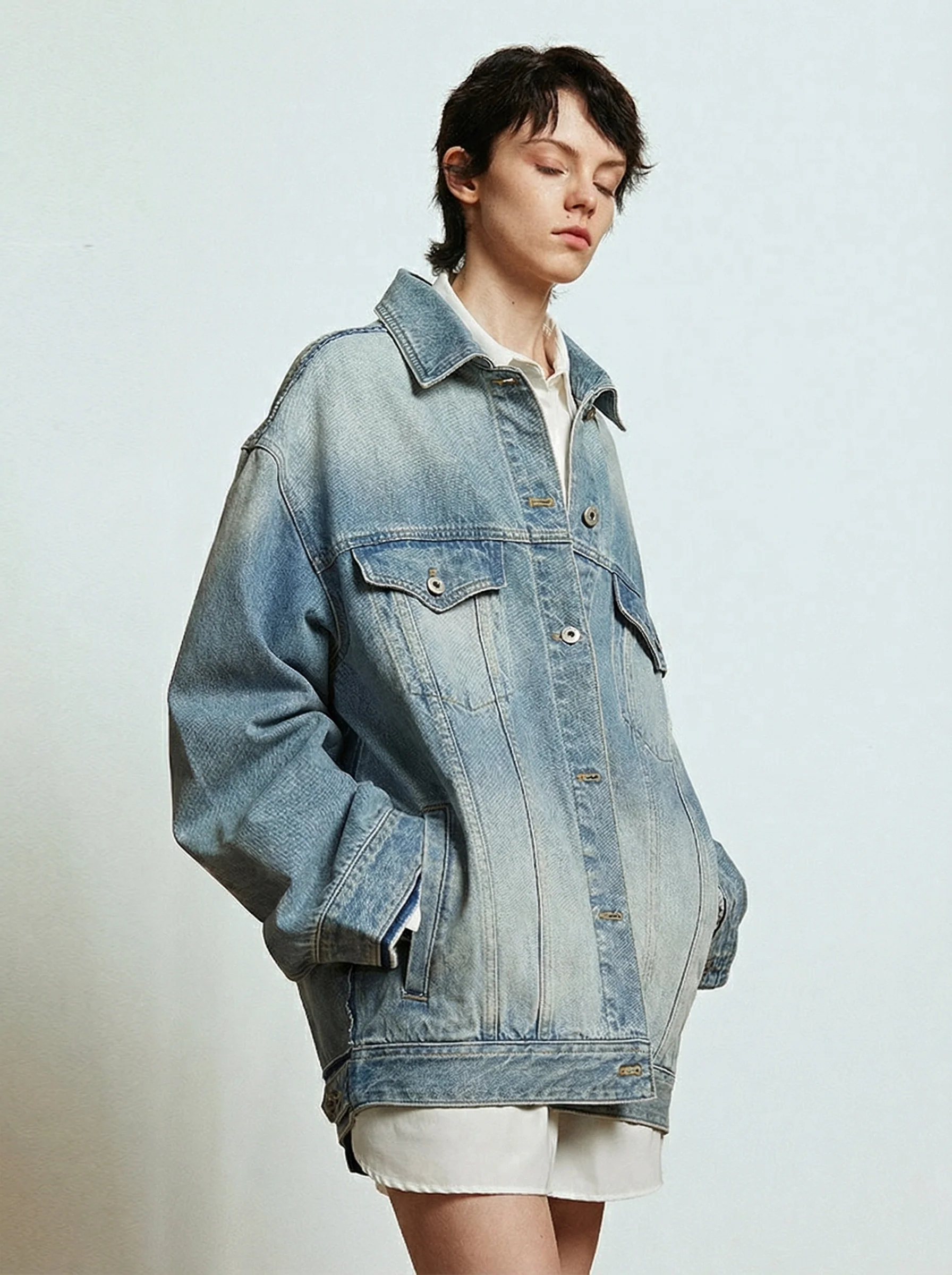 Deconstructed Raw-Edge Denim Jacket - Image 4