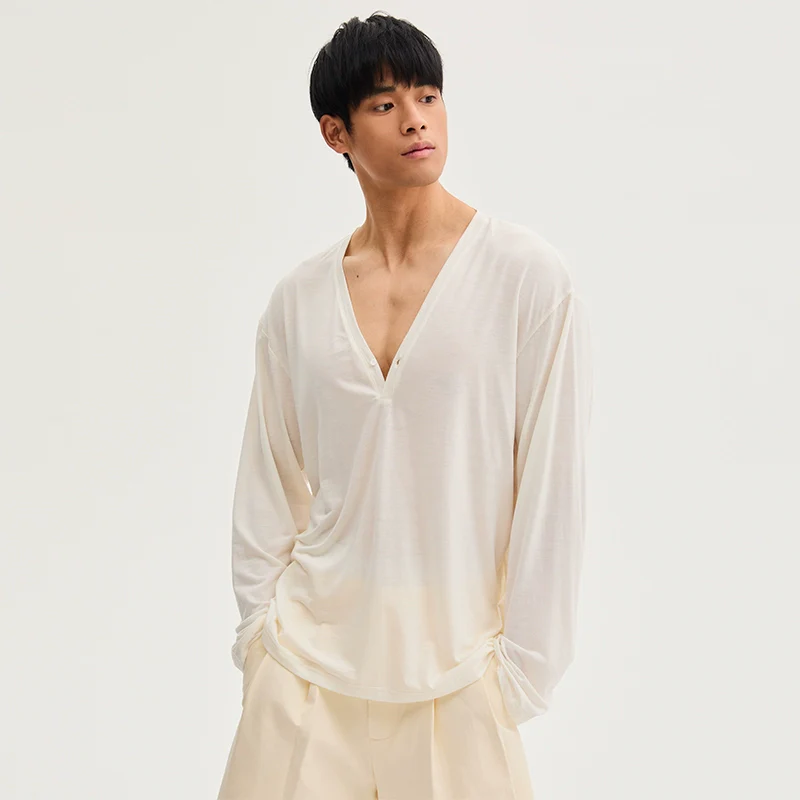 Deep V Long-Sleeve Henley Top
