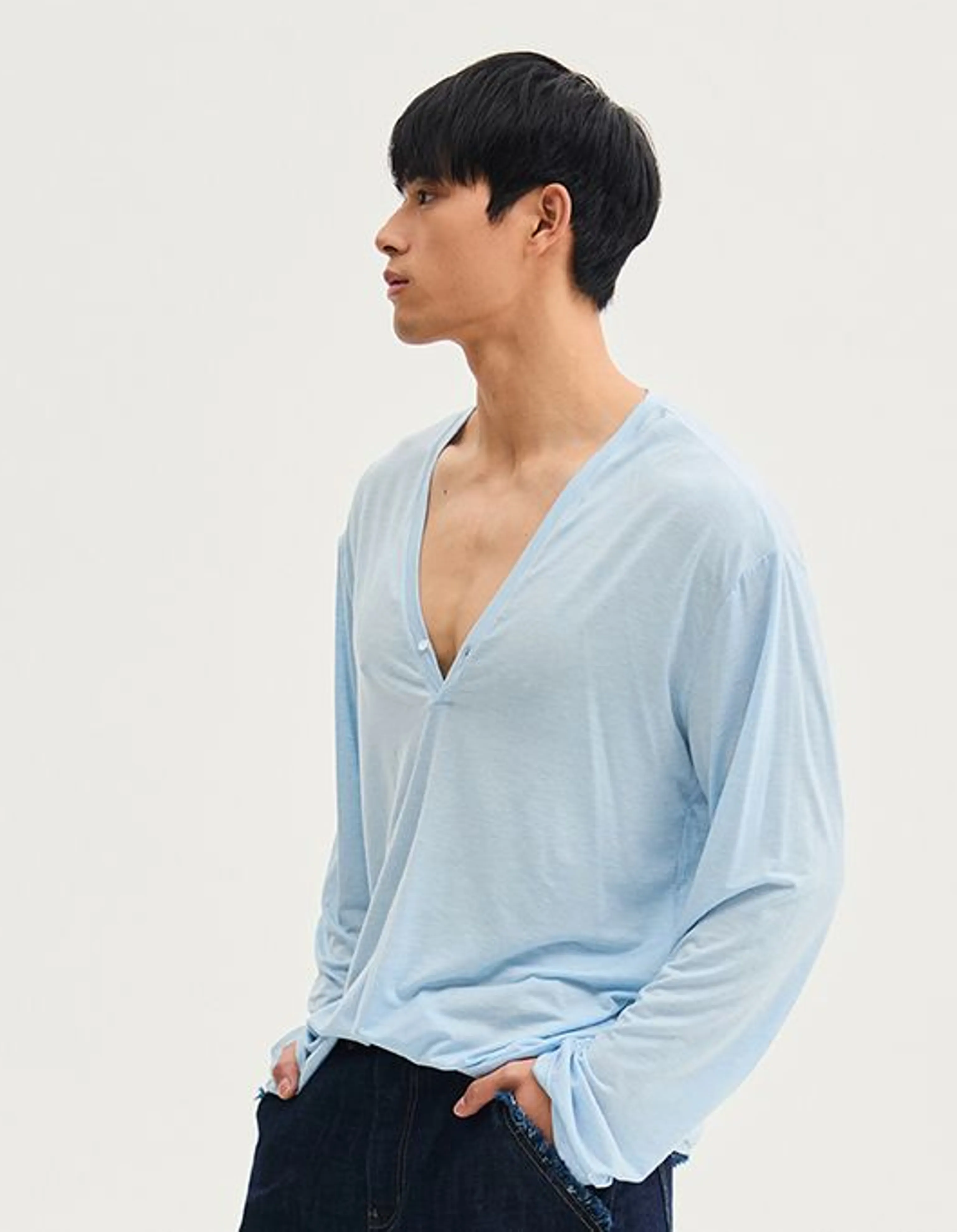 Deep V Long-Sleeve Henley Top - Image 3