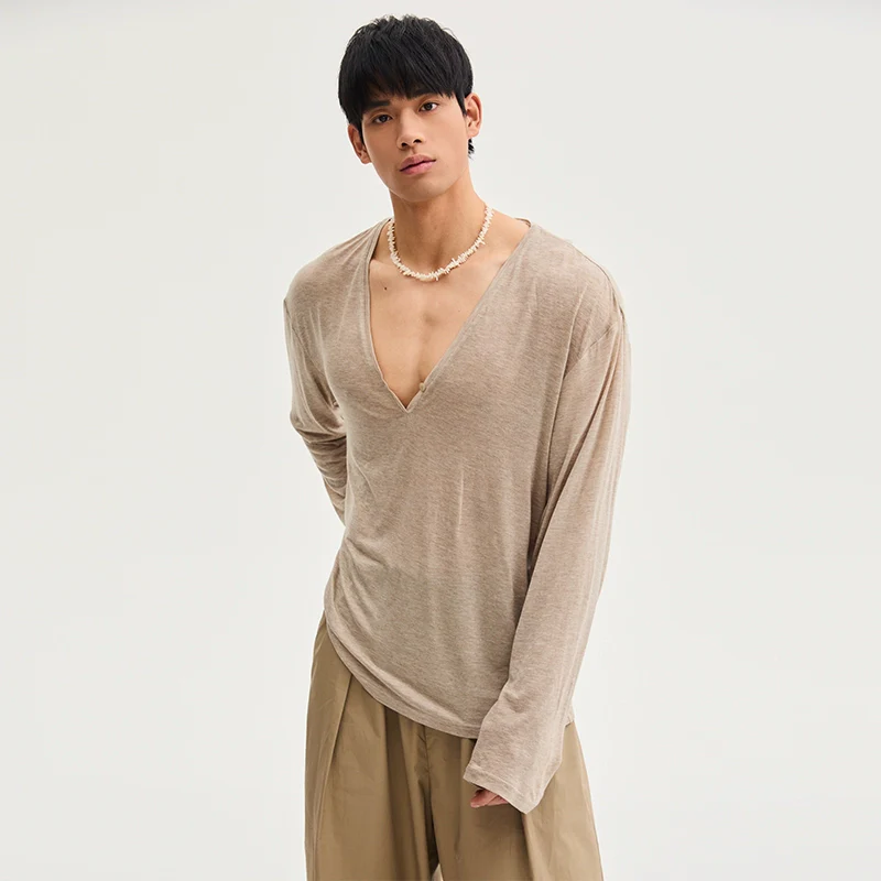 Deep V Long-Sleeve Henley Top - Image 4