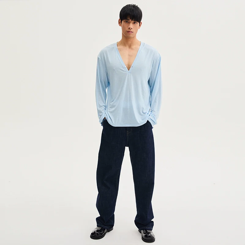 Deep V Long-Sleeve Henley Top - Image 5