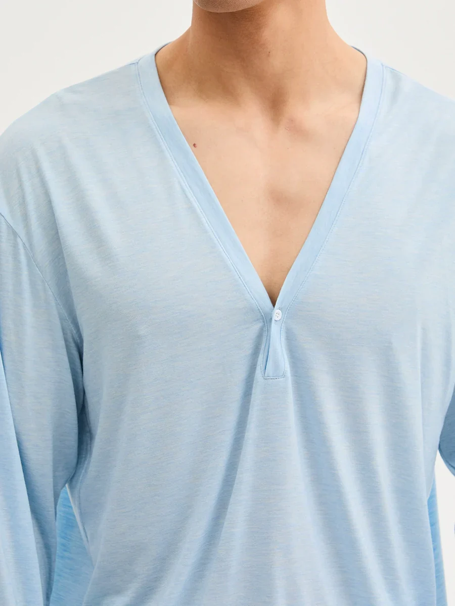 Deep V Long-Sleeve Henley Top - Image 7