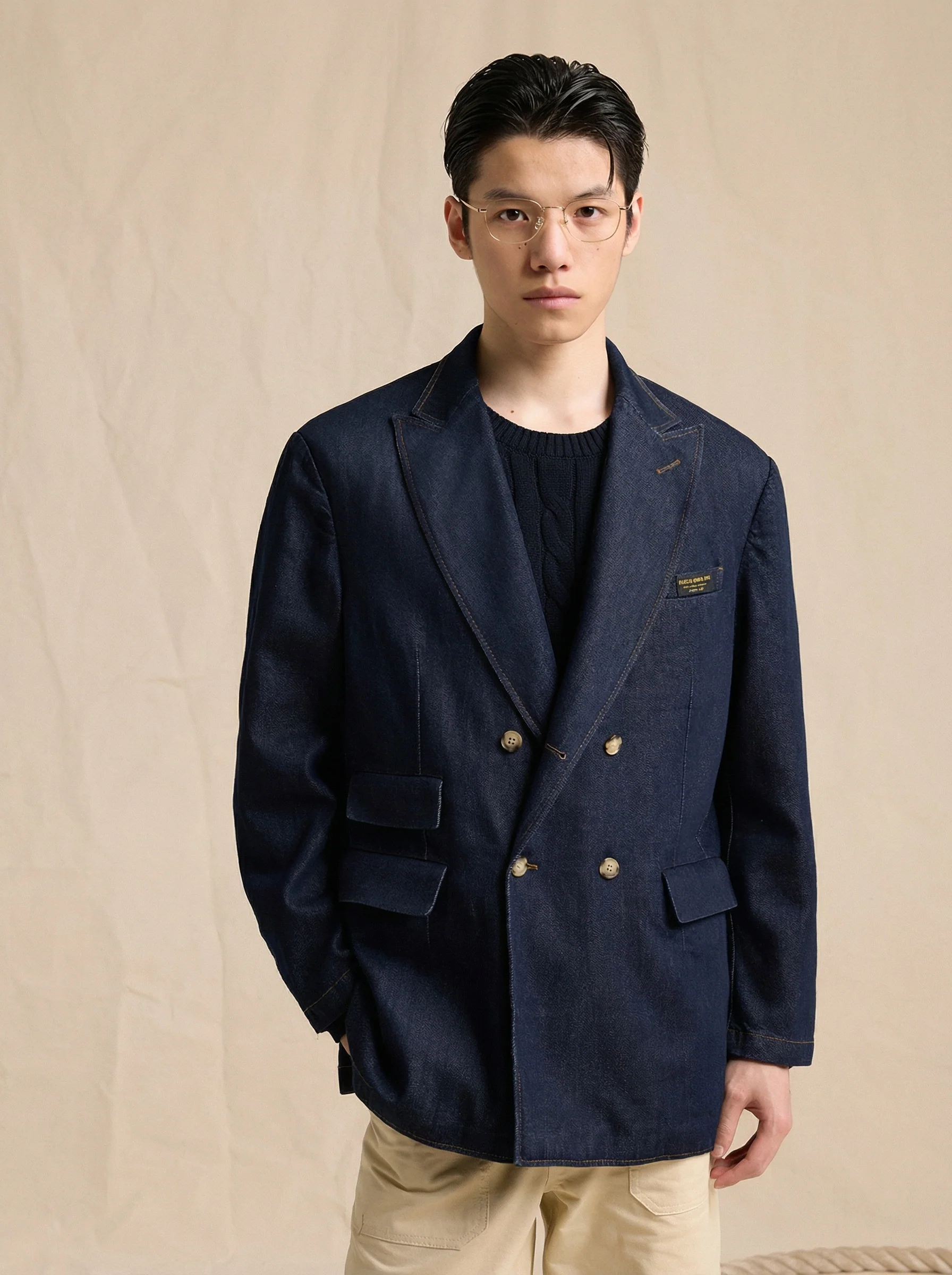 Denim Double-Breasted Blazer