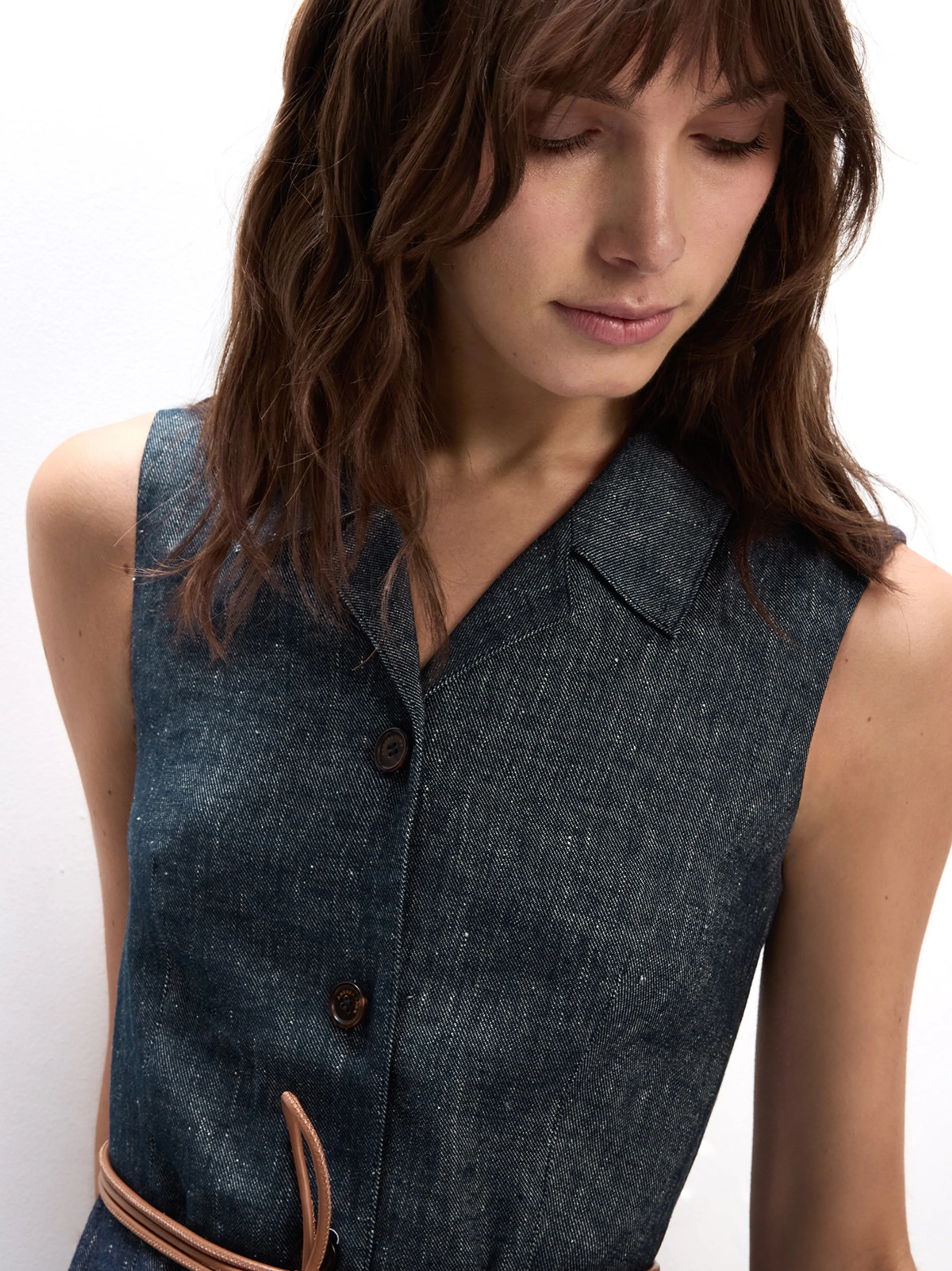 Denim Tie Midi Dress - Image 8