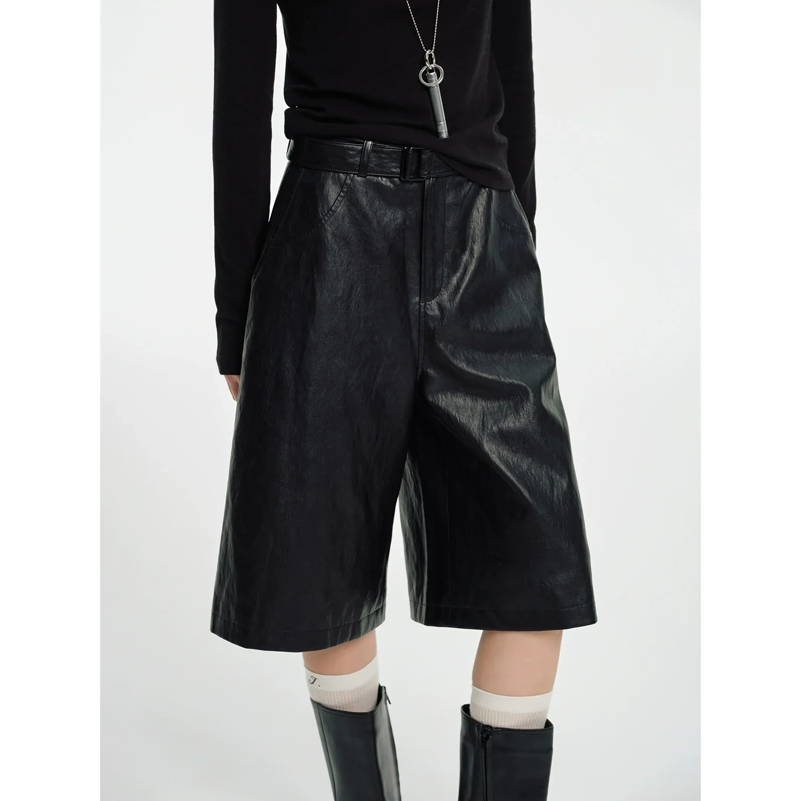 Detachable Belt Faux Leather Skirt & Shorts