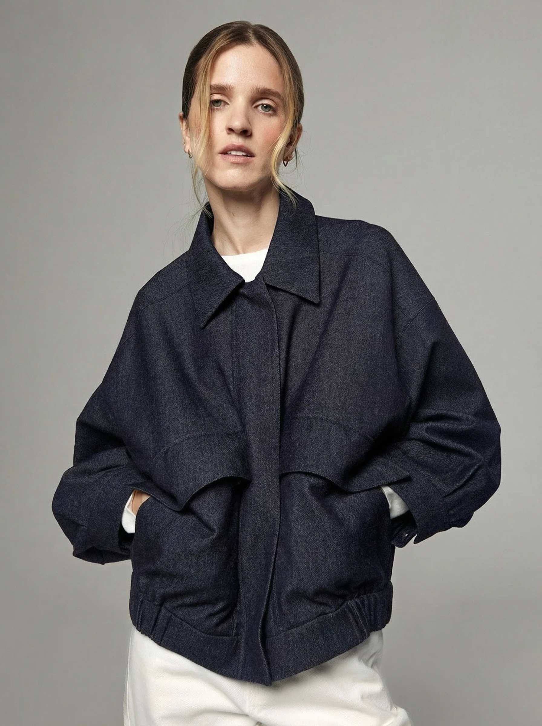 Detachable Collar Wool Bomber Jacket