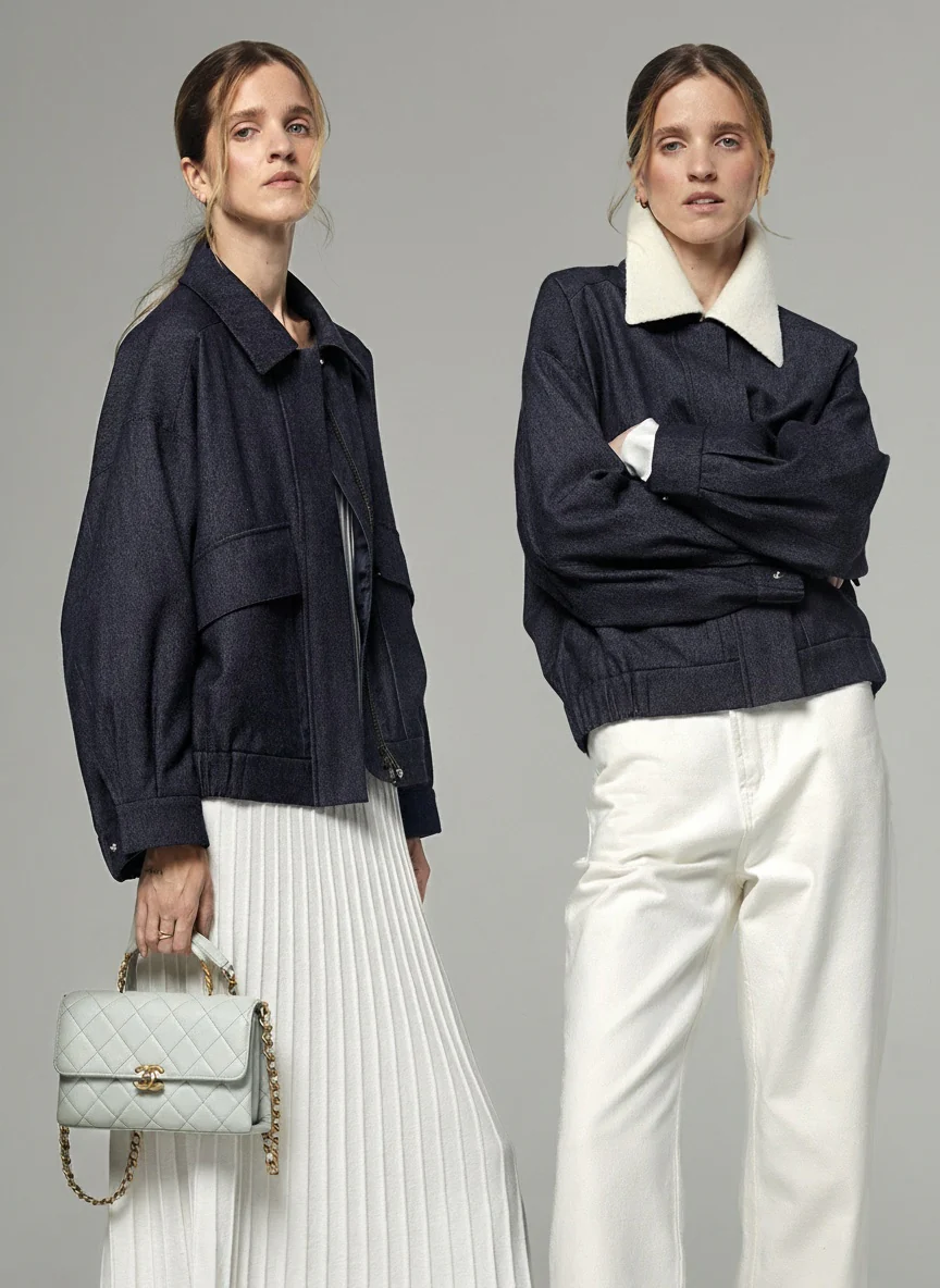Detachable Collar Wool Bomber Jacket - Image 3