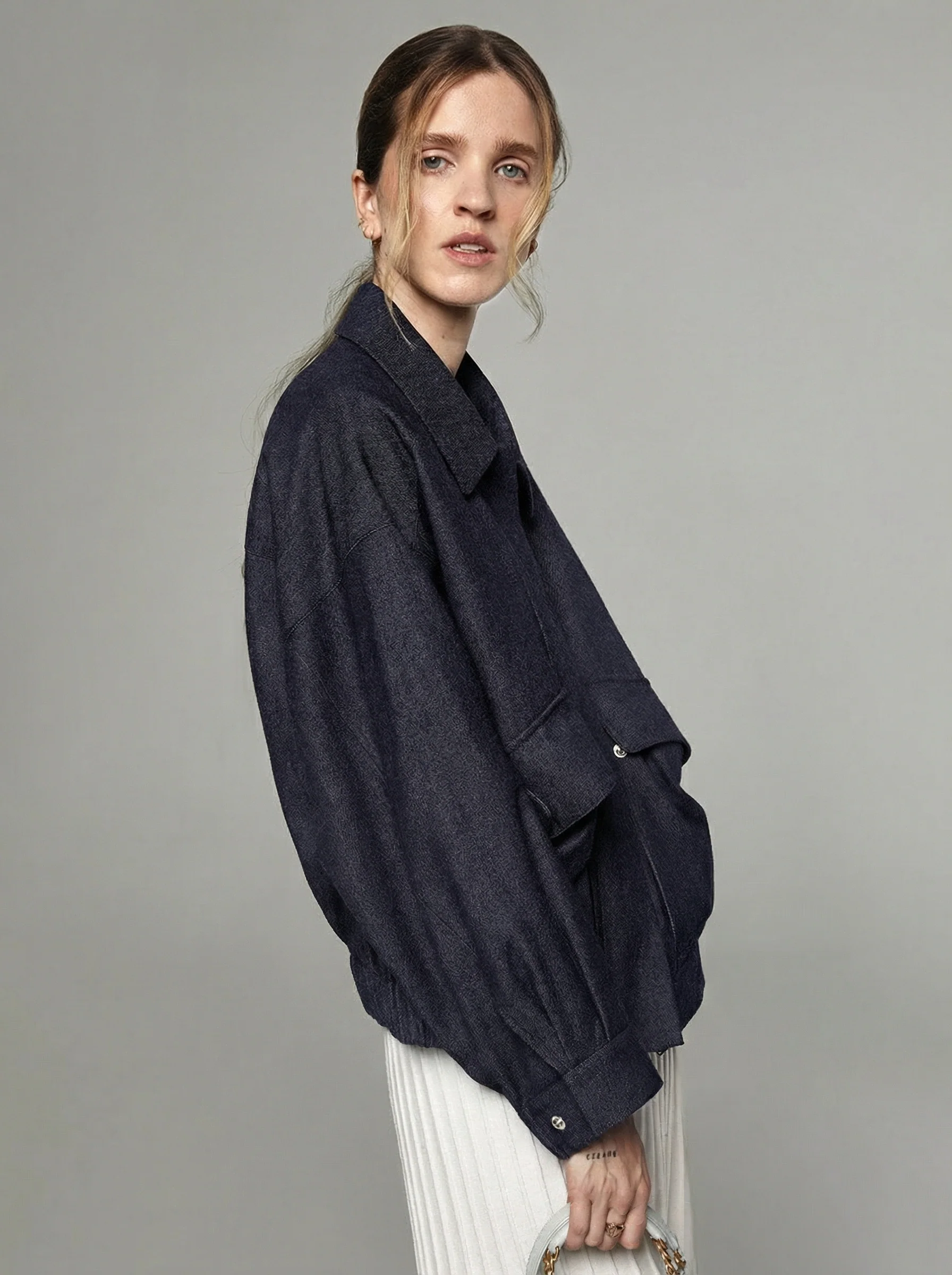 Detachable Collar Wool Bomber Jacket - Image 4