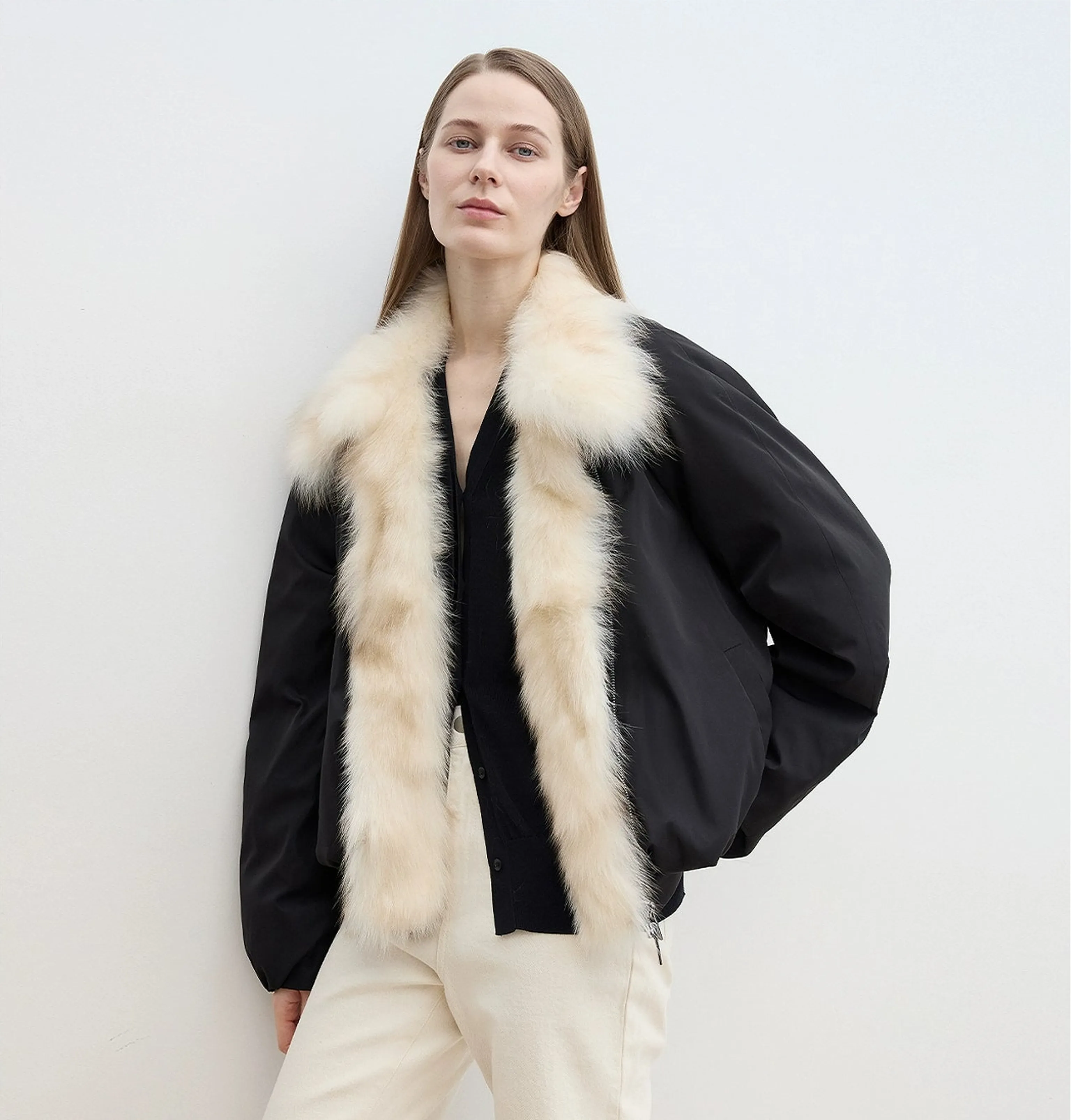Detachable Fox Fur Collar Down Bomber - Image 7