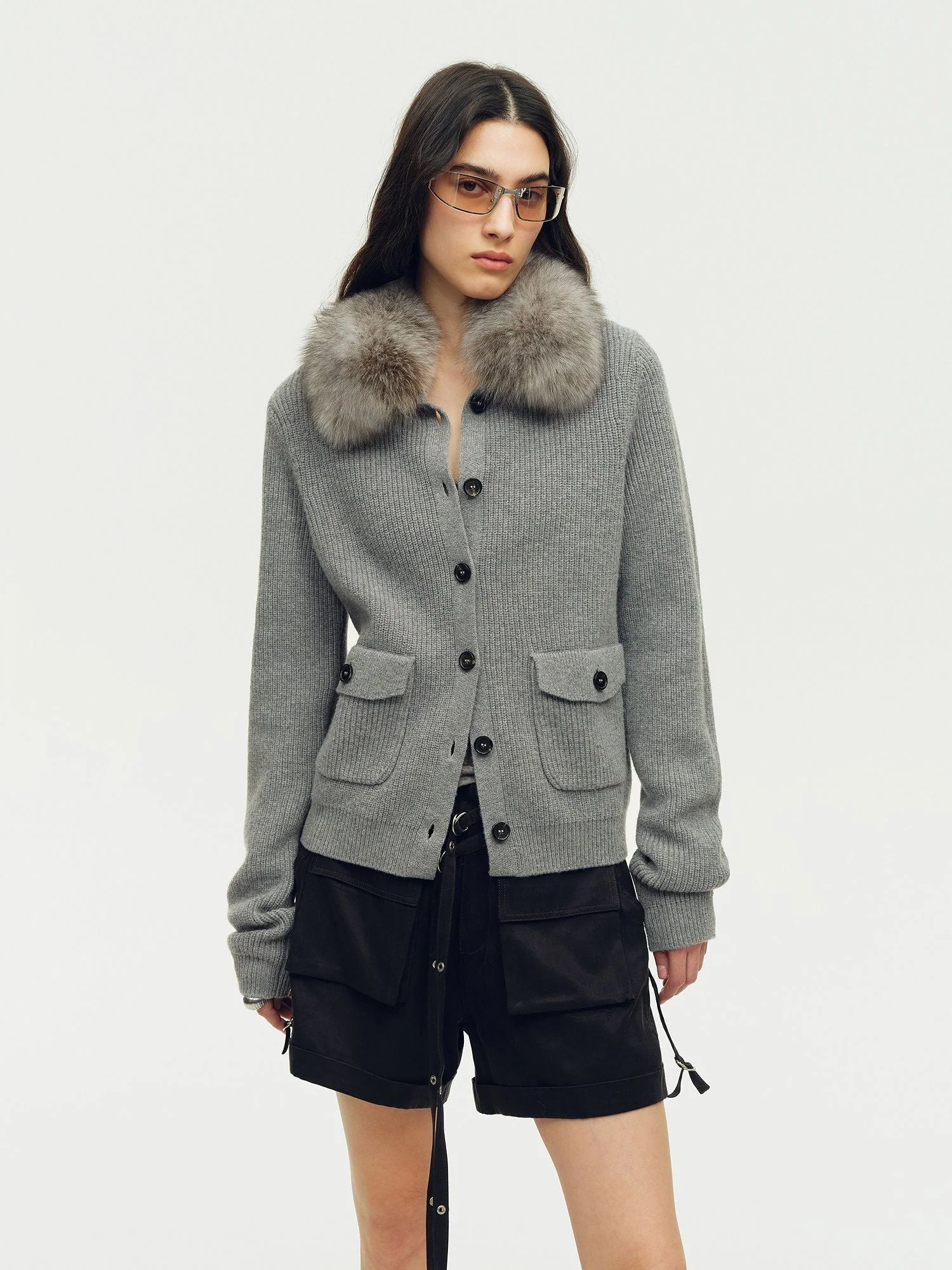 Detachable Fur Collar Cardigan