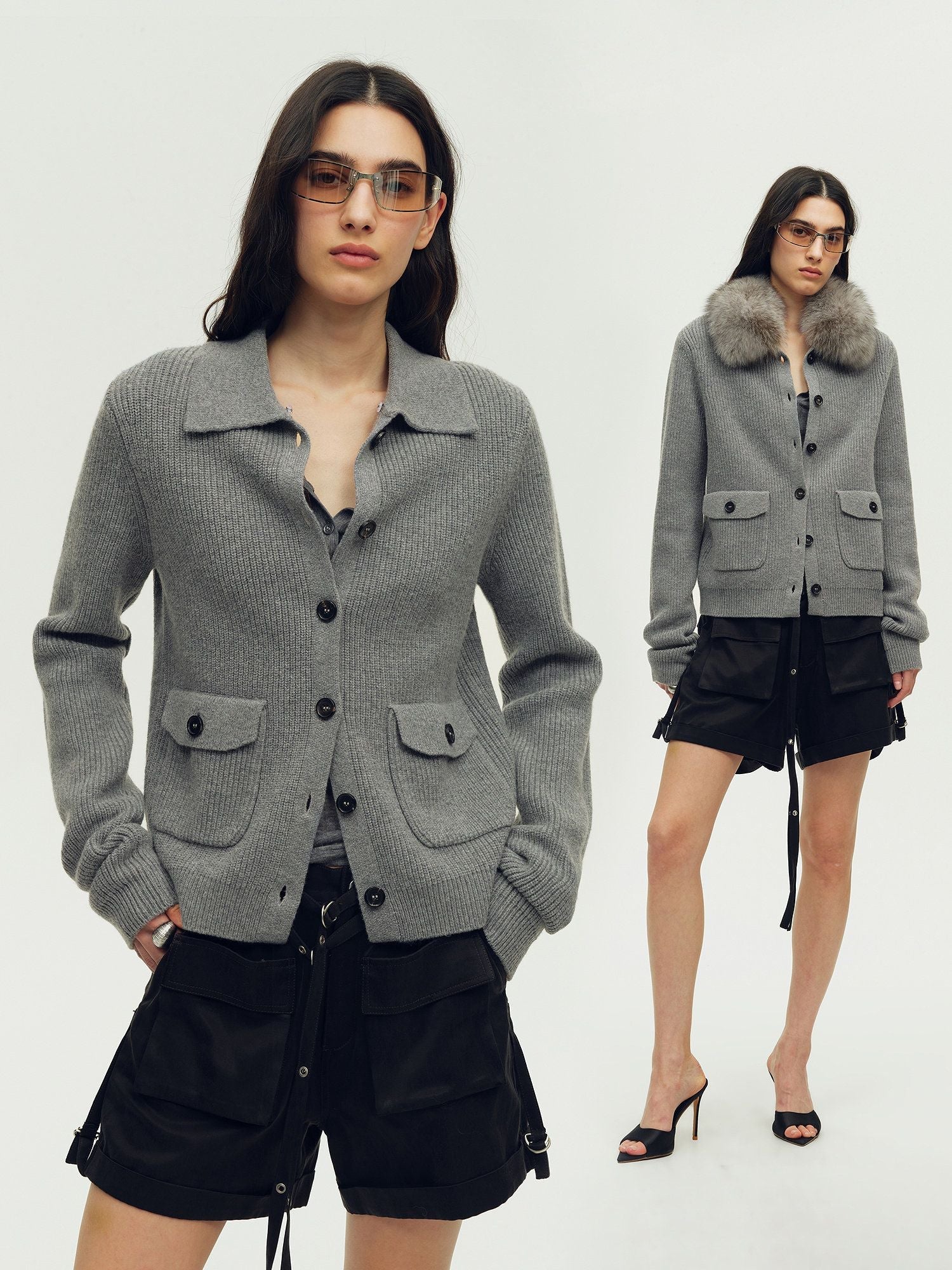 Detachable Fur Collar Cardigan - Image 2