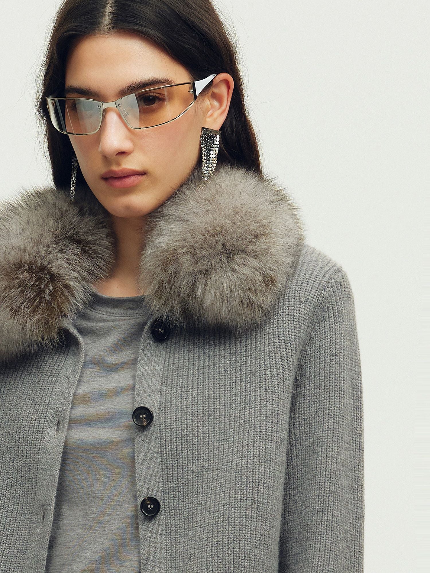 Detachable Fur Collar Cardigan - Image 3