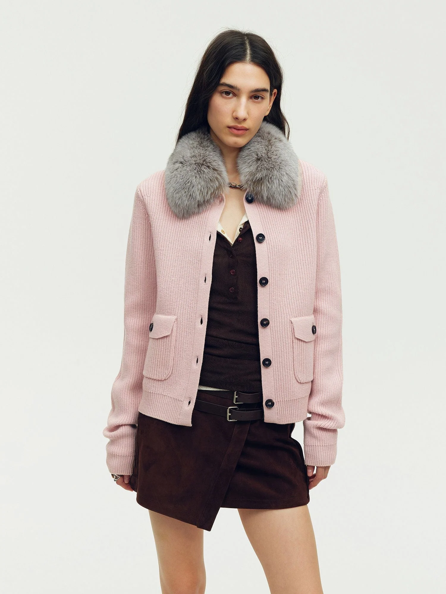 Detachable Fur Collar Cardigan - Image 5
