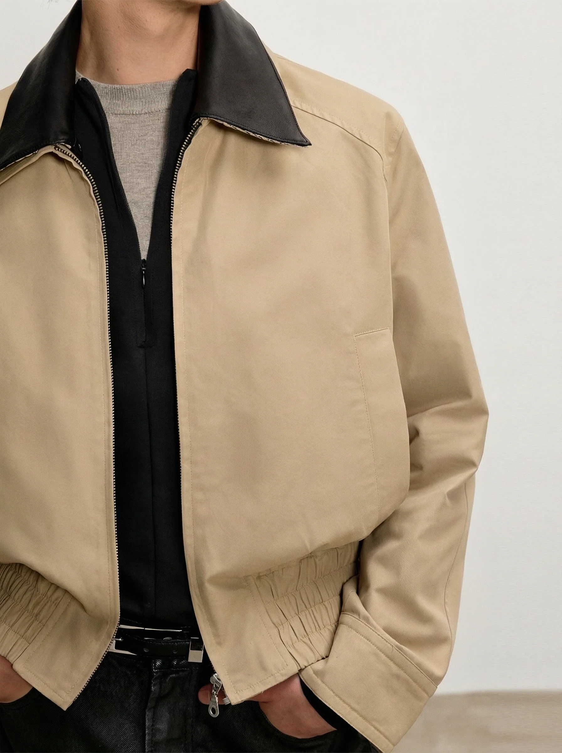 Detachable Leather-Collar Harrington Jacket - Image 3