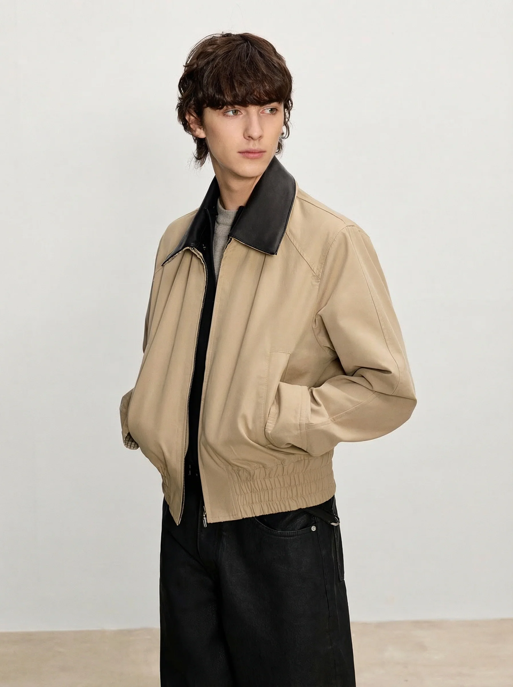 Detachable Leather-Collar Harrington Jacket - Image 4