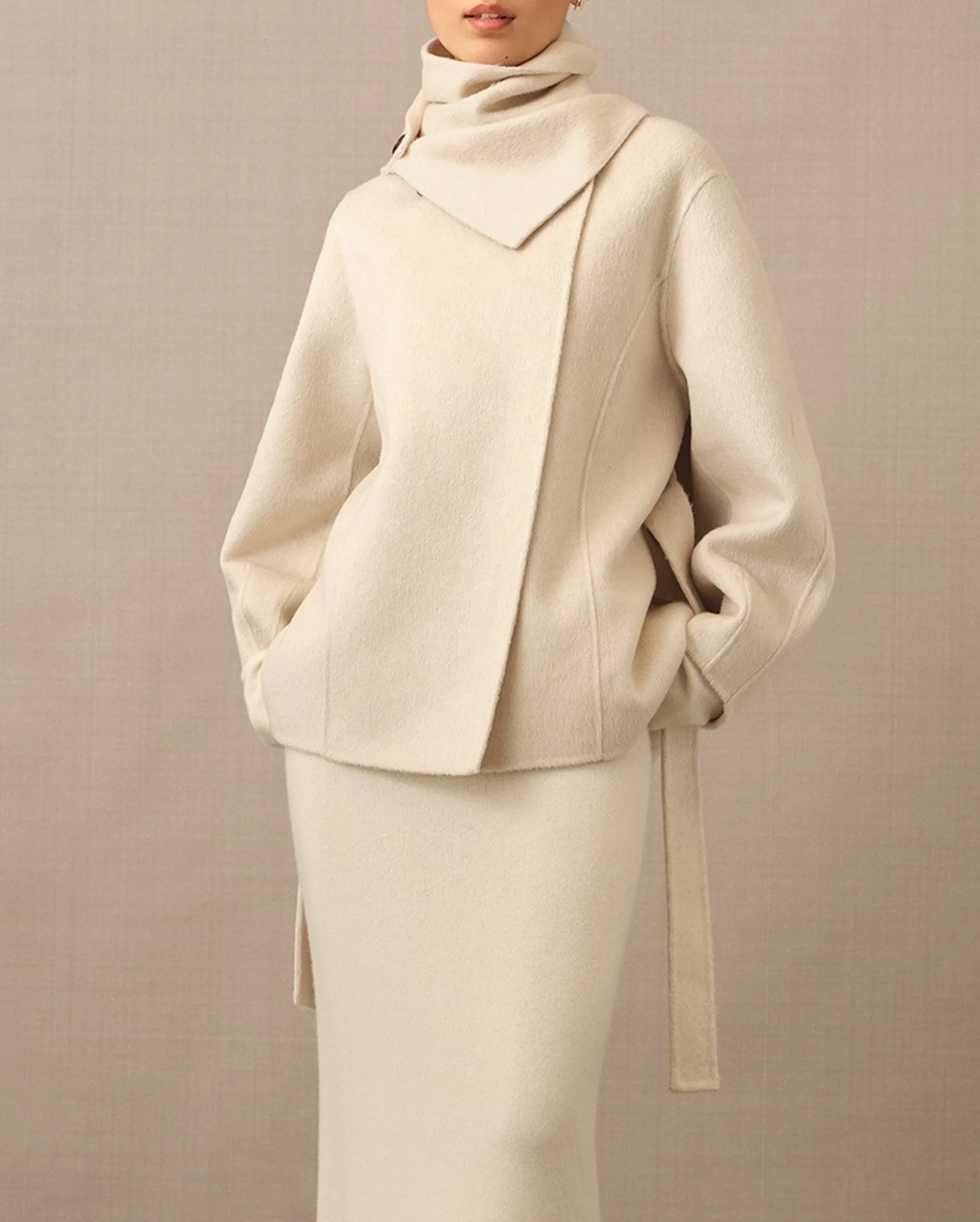 Detachable Scarf-Collar Double-Faced Wool Coat - Image 2