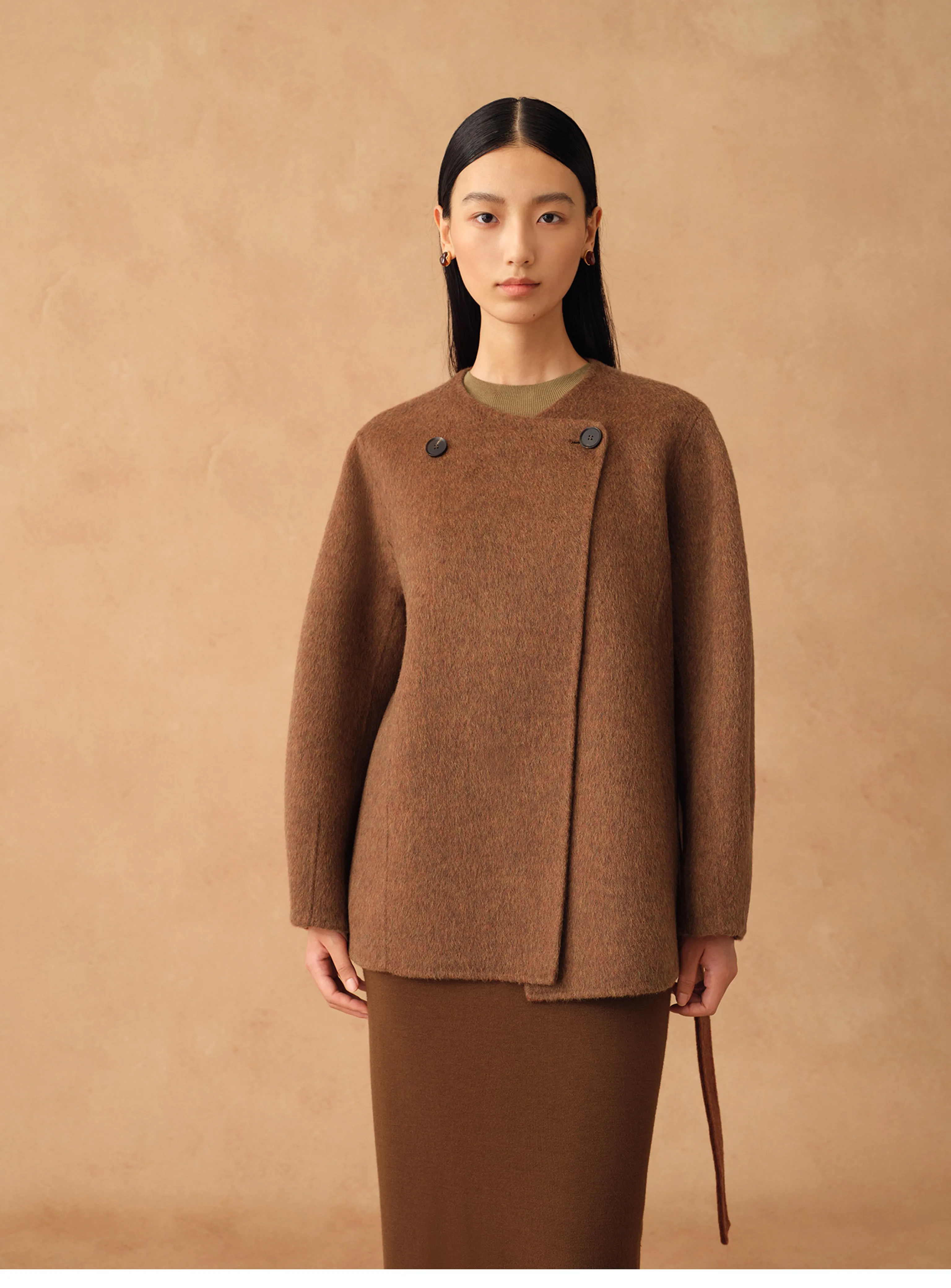 Detachable Scarf-Collar Double-Faced Wool Coat - Image 4
