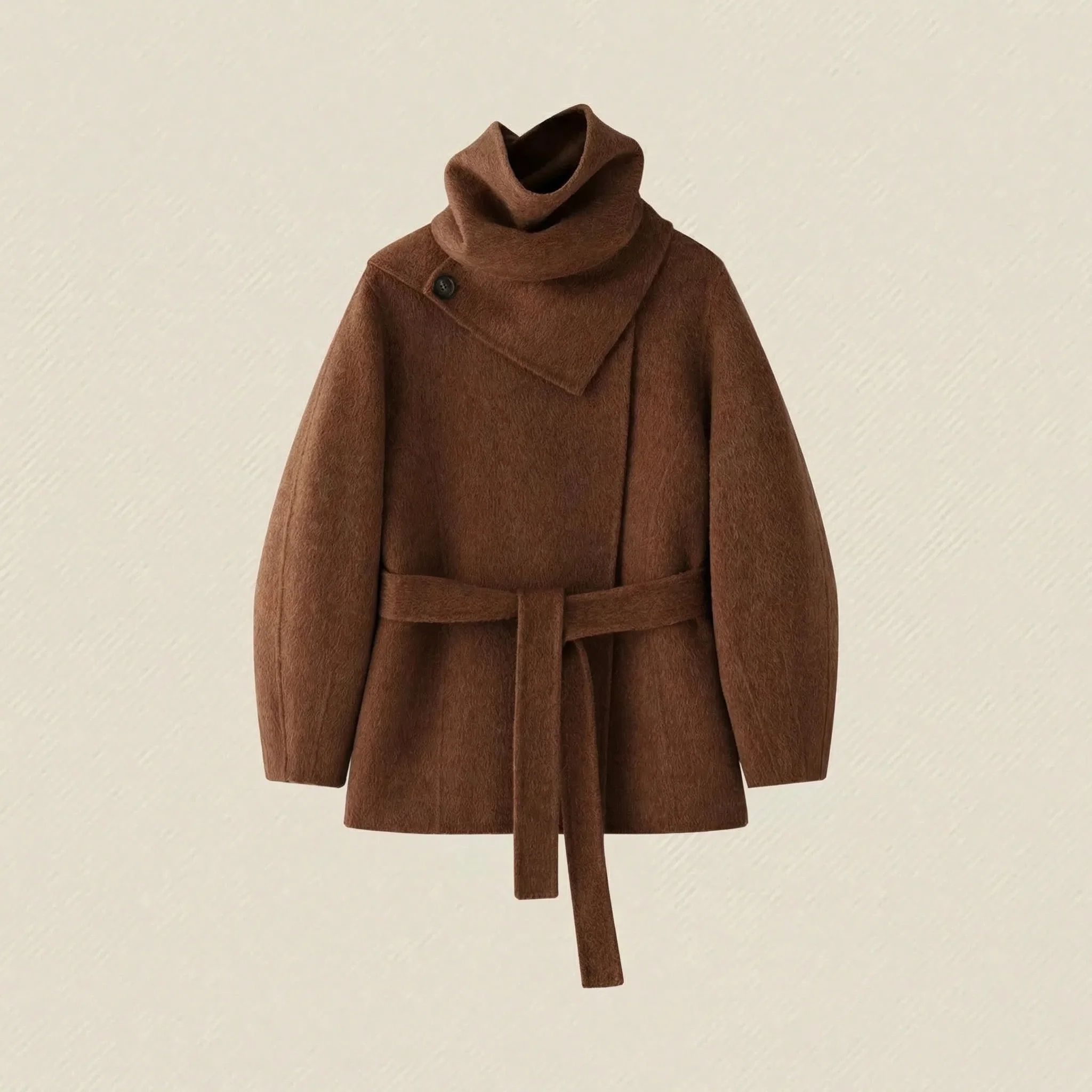Detachable Scarf-Collar Double-Faced Wool Coat - Image 5