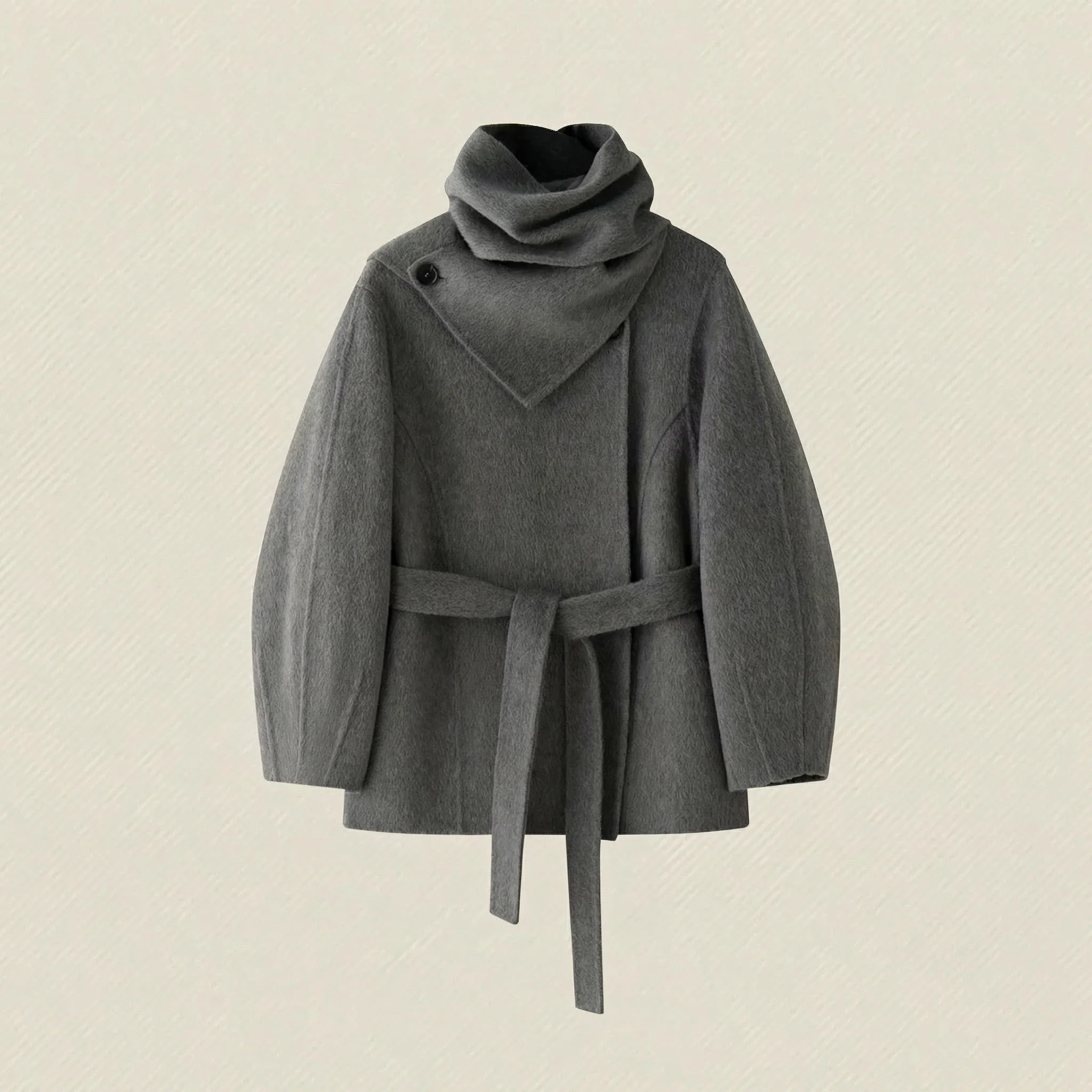 Detachable Scarf-Collar Double-Faced Wool Coat - Image 6
