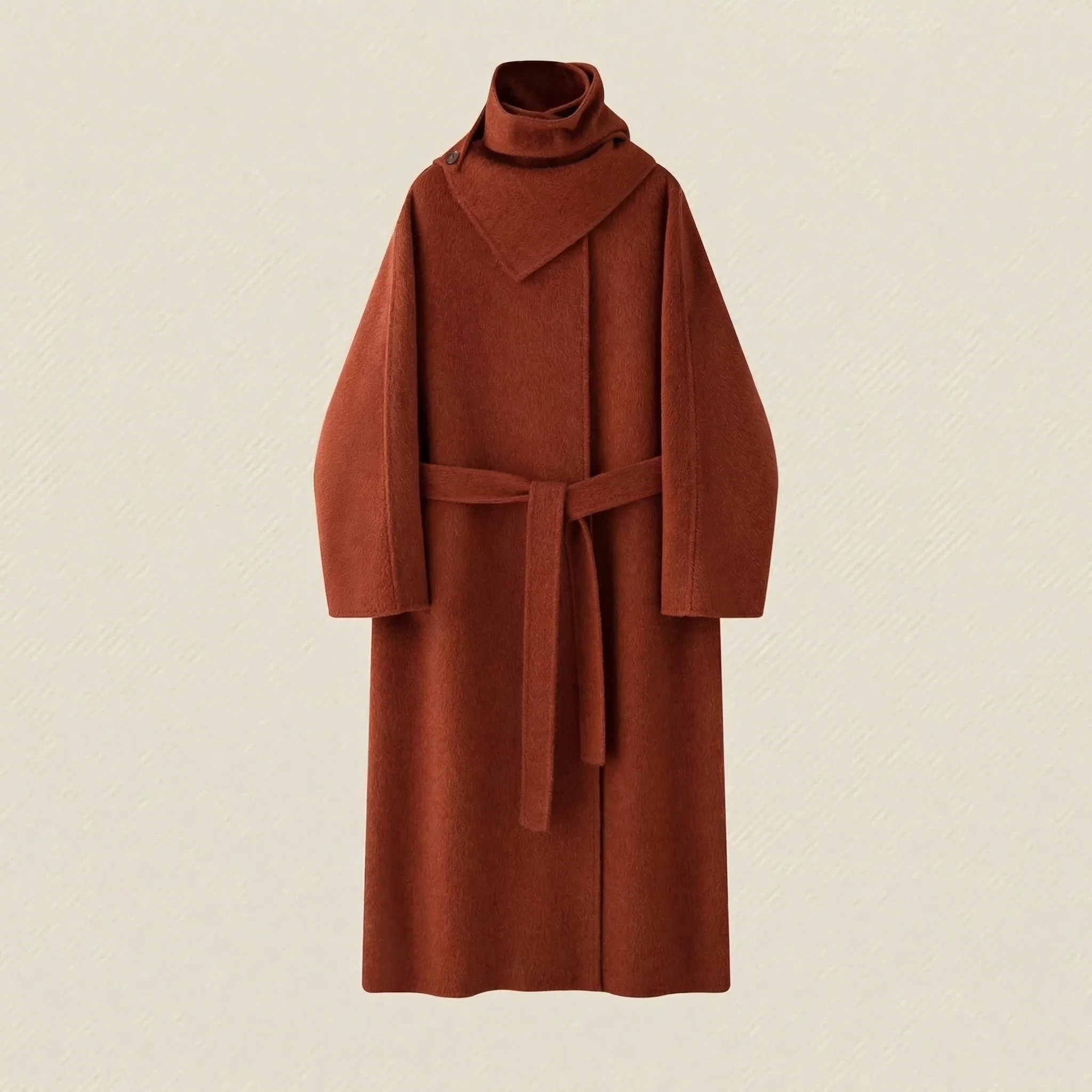 Detachable Scarf-Collar Double-Faced Wool Coat - Image 8