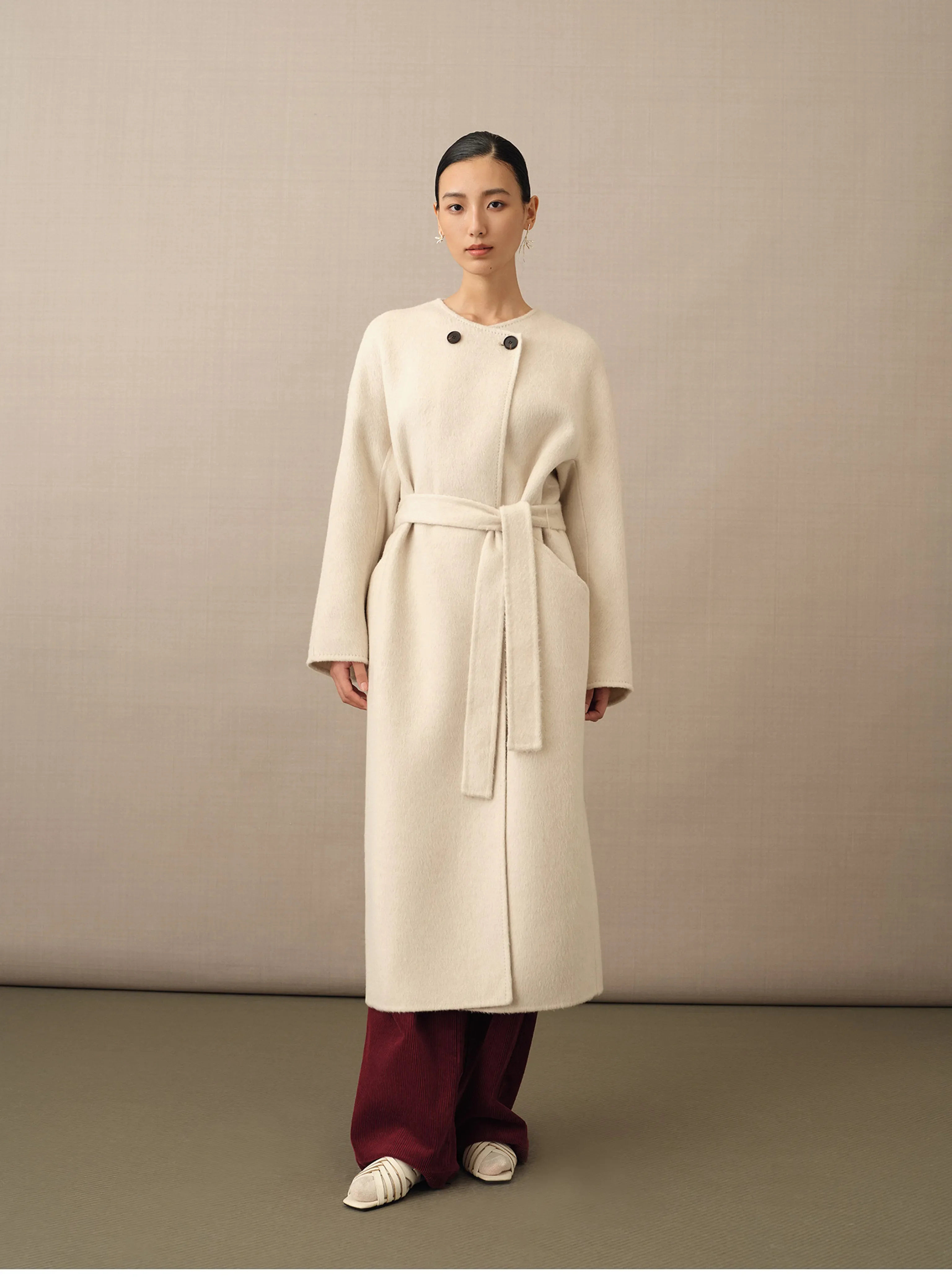 Detachable Scarf-Collar Wool Coat - Image 5
