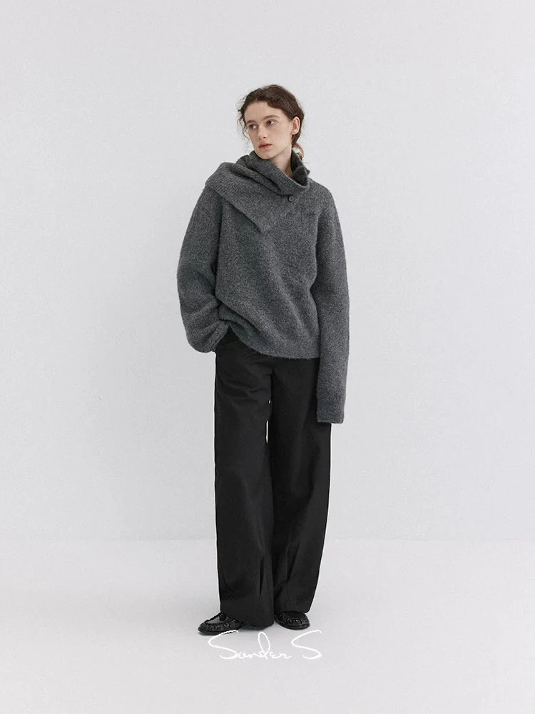 Detachable Scarf Wool-Blend Sweater - Image 4