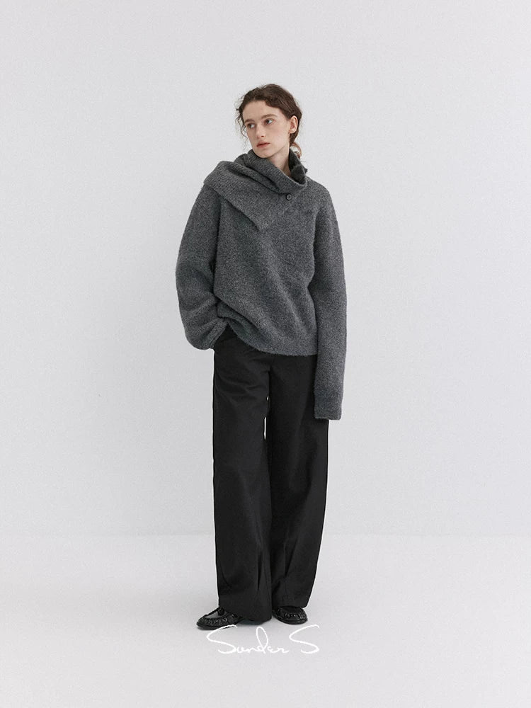 Detachable Scarf Wool-Blend Sweater - Image 5