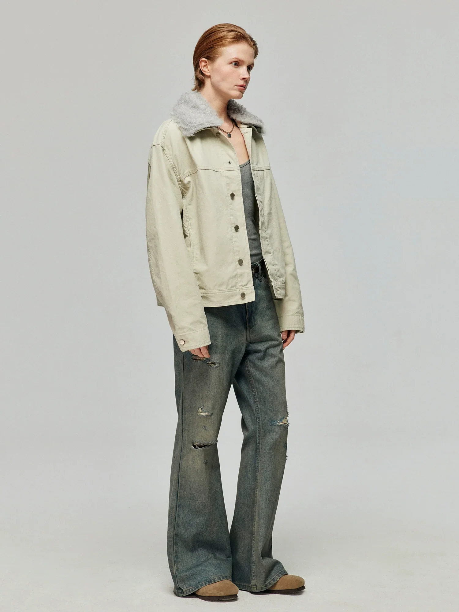 Detachable Sherpa-Collar Denim Jacket