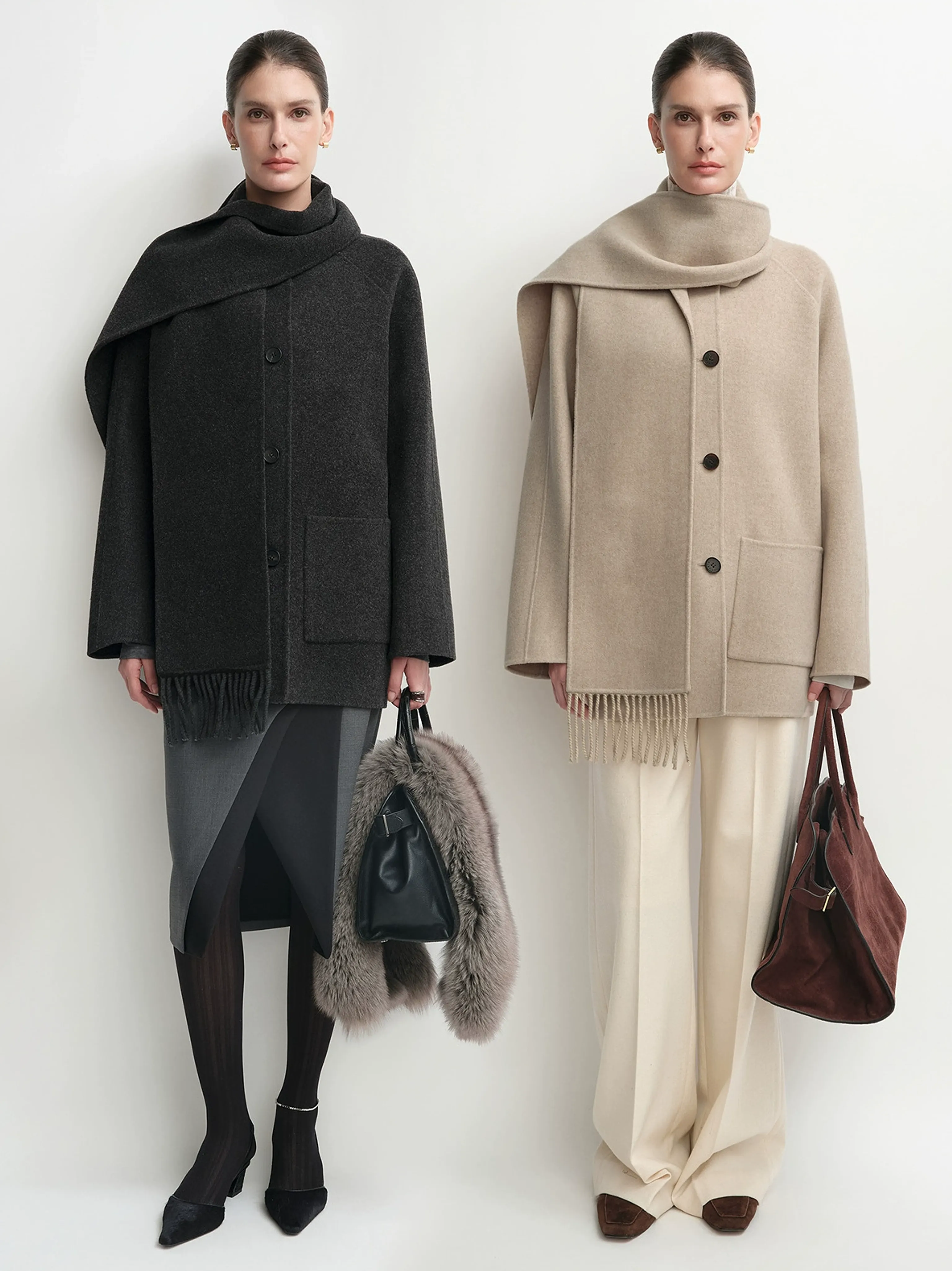 Detachable Tassel Scarf Short Coat