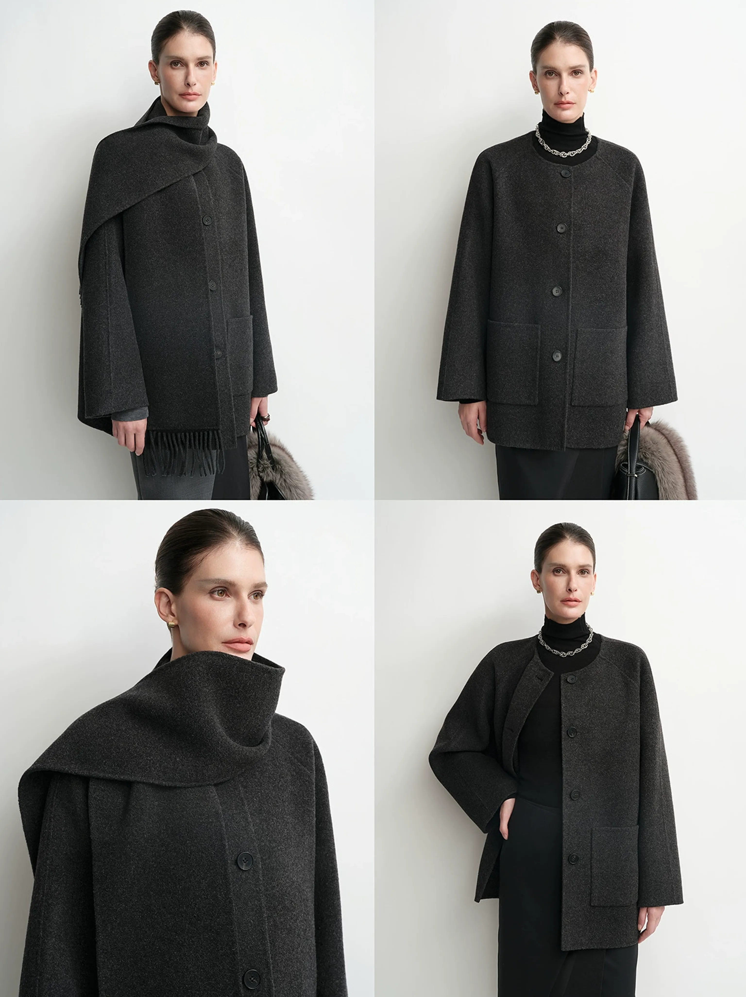 Detachable Tassel Scarf Short Coat - Image 2