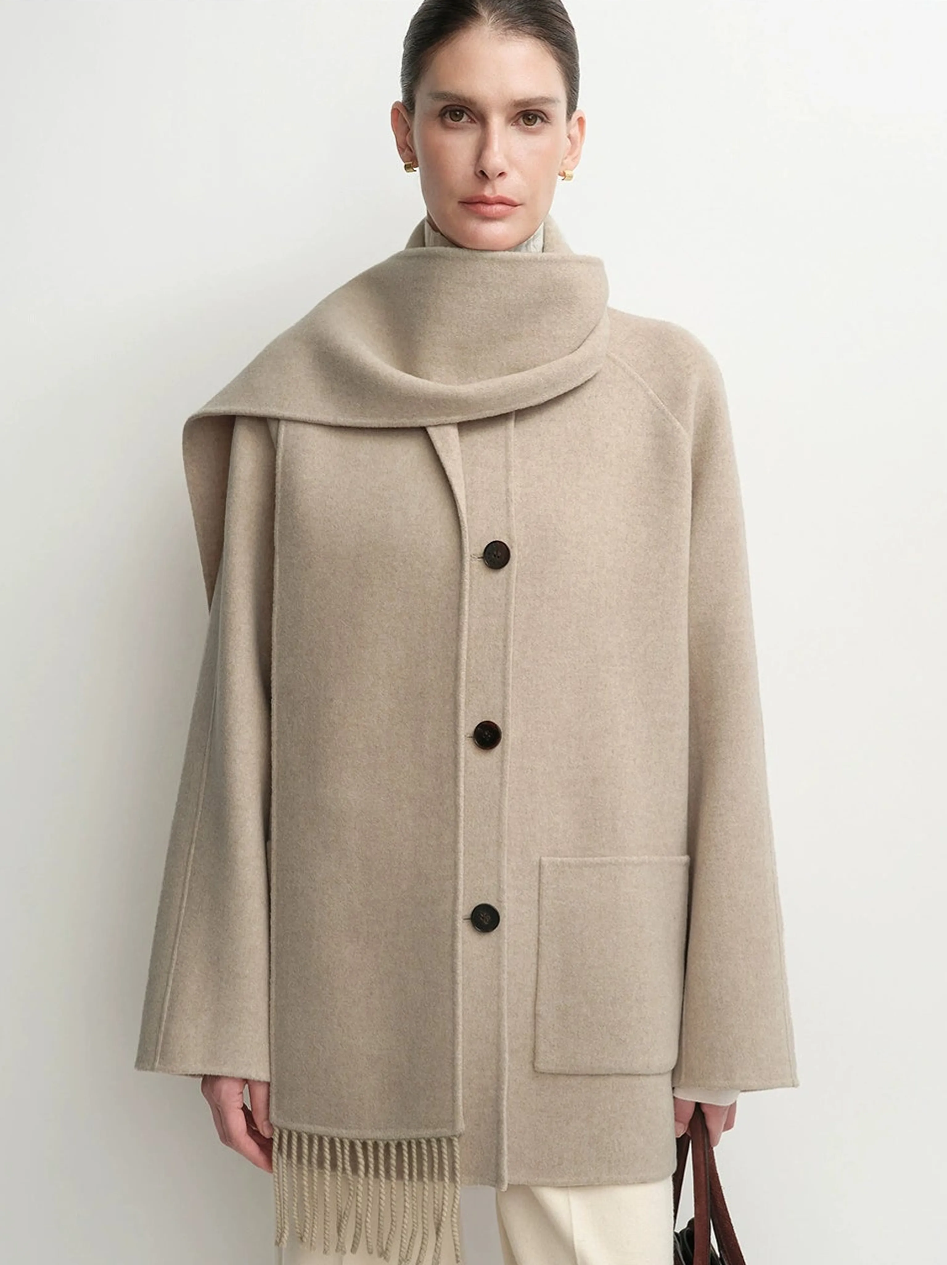 Detachable Tassel Scarf Short Coat - Image 3