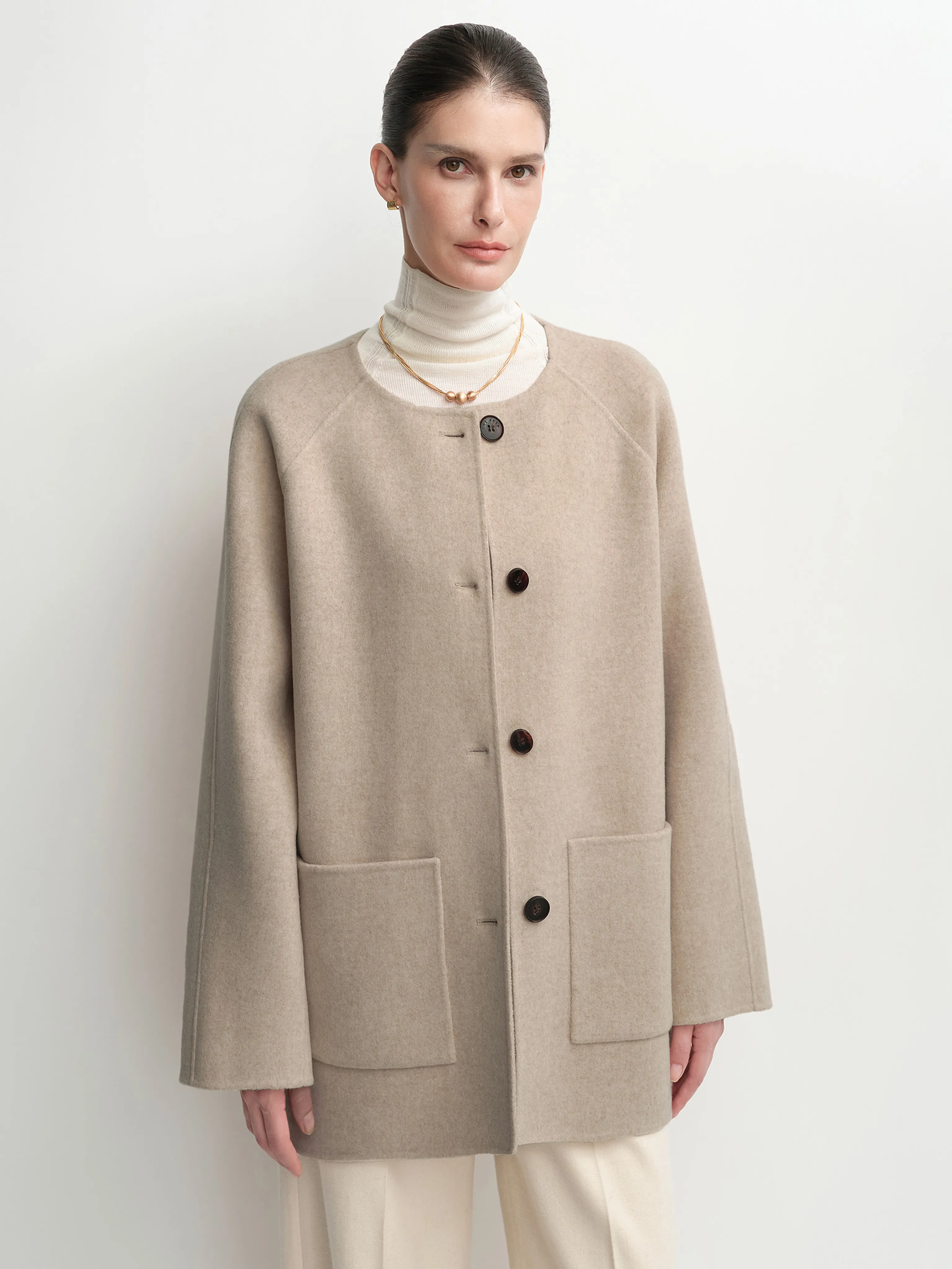 Detachable Tassel Scarf Short Coat - Image 5